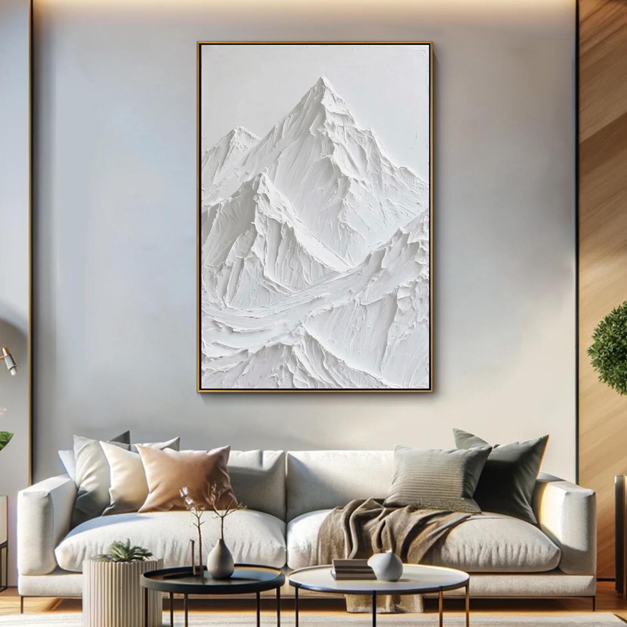 Snow Crest – Modern White Plaster Relief Texture Painting | Contemporary Plaster Texture Living Room & Office Art