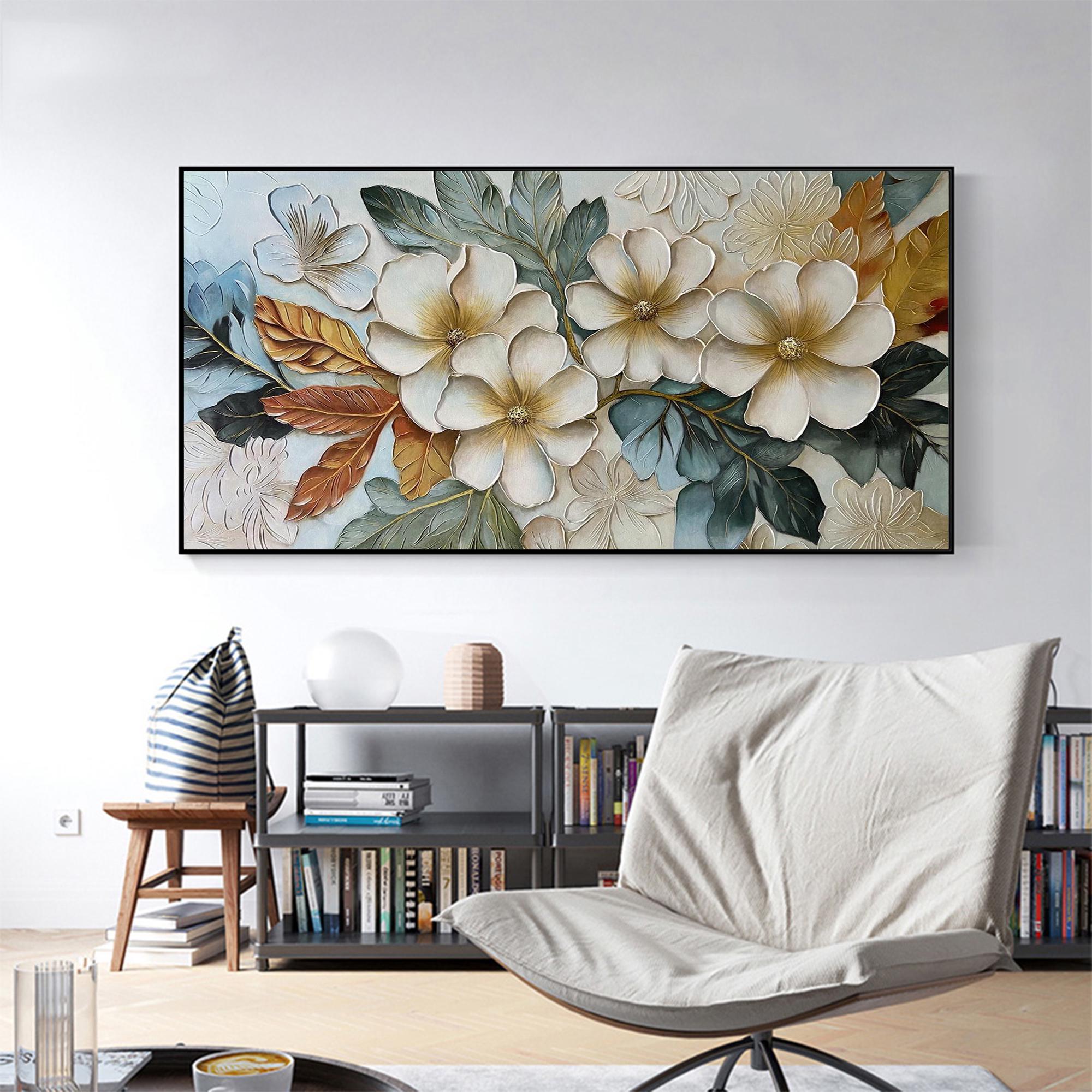Vintage Bloom – Modern Botanical Plaster Relief Floral Painting | Contemporary Botanical Bedroom & Living Room Art