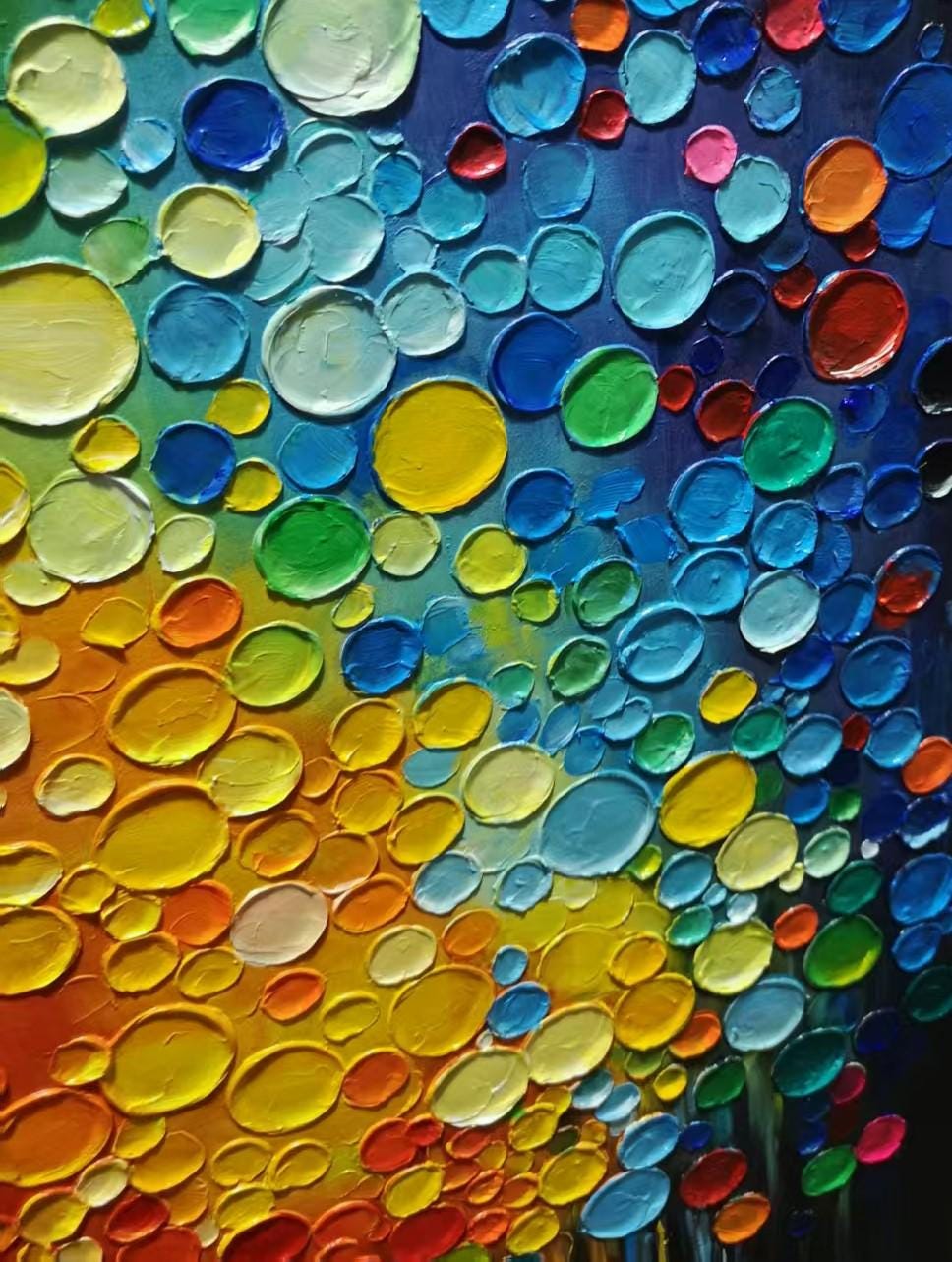 Vibrant Dots – Hand-Painted Multicolored Circular Pop Art Palette Knife Texture Painting | Bold Abstract Palette Knife Living Room Art
