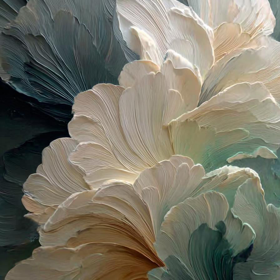 Glacier Bloom – Modern Abstract Morandi Floral Textured Painting | Luxury Impasto Bedroom Art