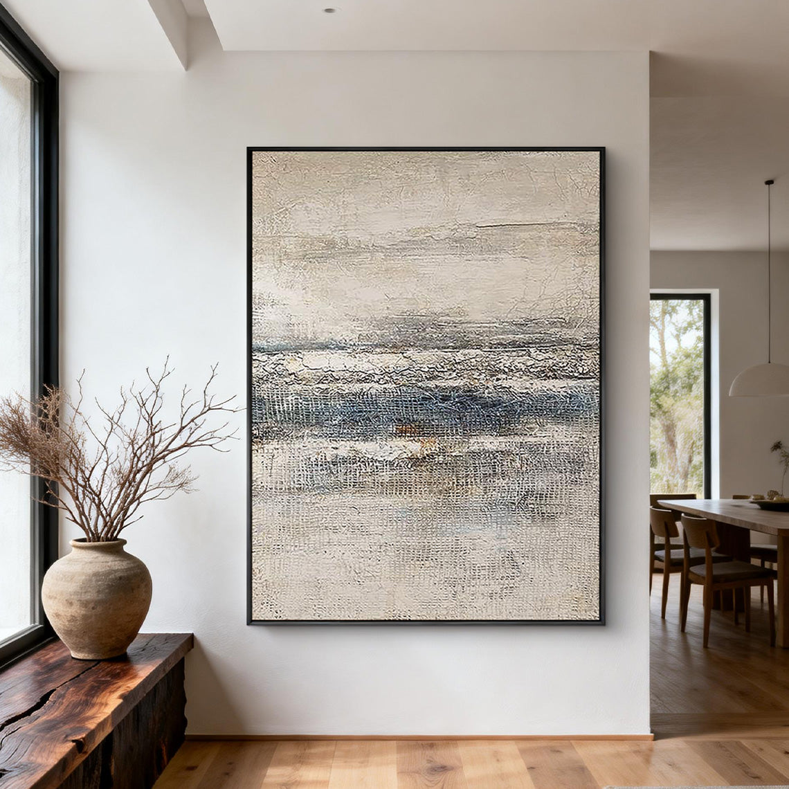 Silent Horizon – Modern Grayscale Textured Grid Relief Wabi-Sabi Painting | Japandi Wabi-Sabi Living Room & Bedroom Art