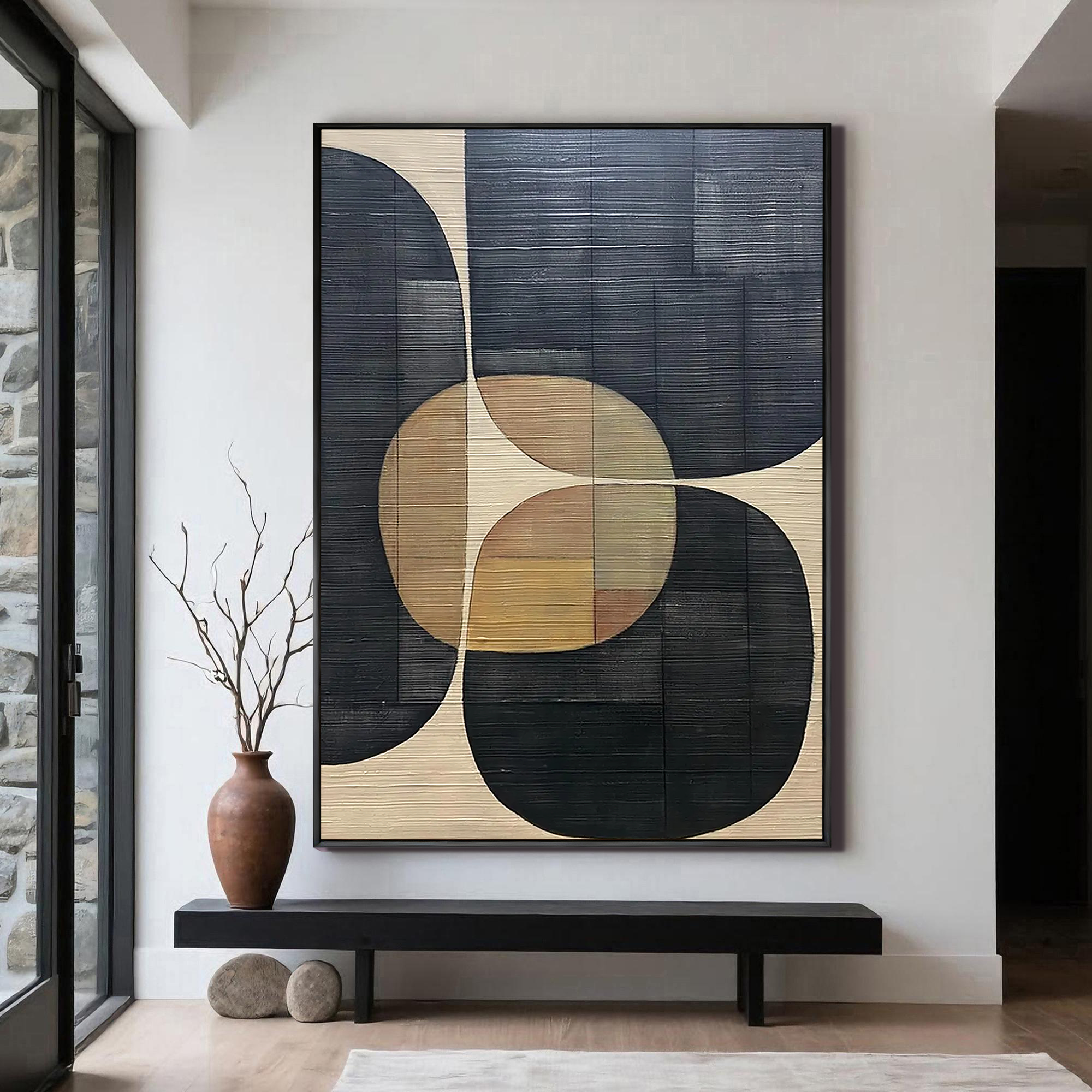 BAUHAUS RHYTHM- Mid-century Modern Geometric Art | Neutral Tone Abstract Textured Hallway Painting