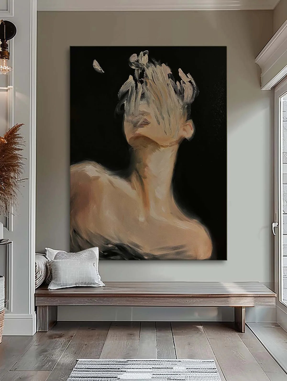 Noir Reflection – Heavy Texture Palette Knife Face Portrait Painting | Modern Noir Portrait Living Room & Hotel Art
