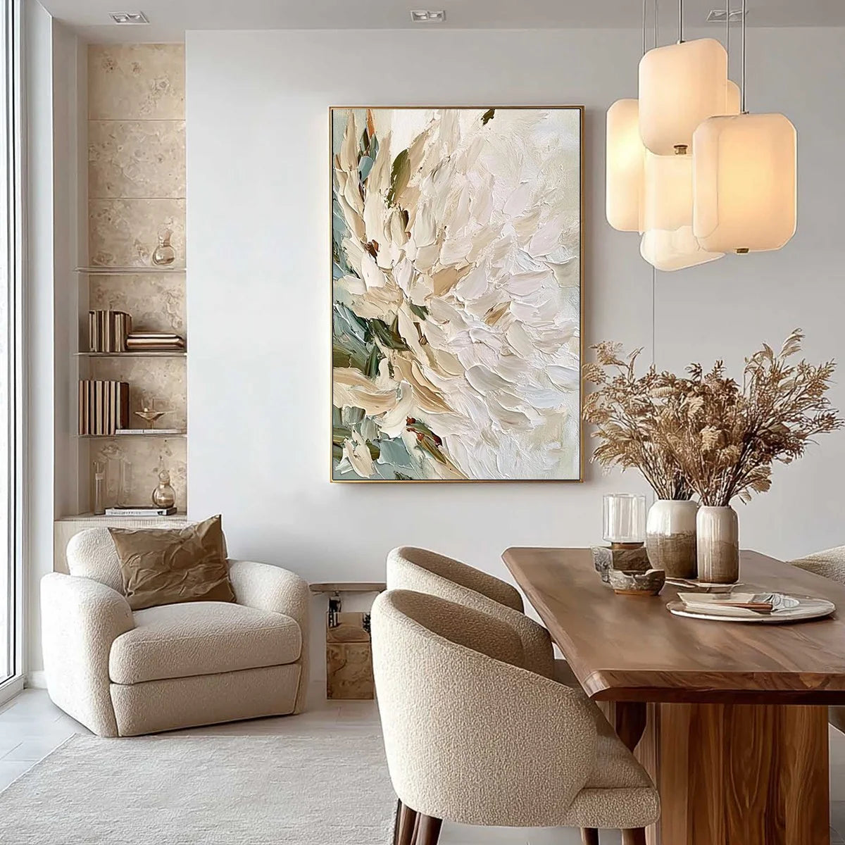 Petal Layers – Hand-Painted Creamy White and Beige 3D Floral Painting | Soft Organic Botanical Bedroom & Living Room Art