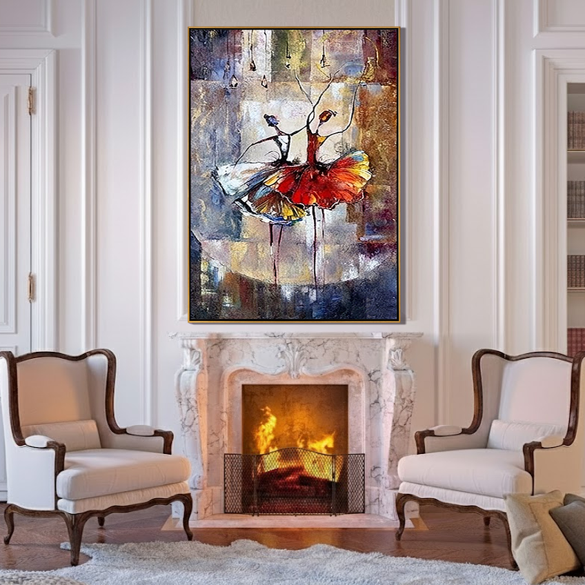 DANCING SOUL: Portrait Wall Art, Hand-Painted Abstract Ballet Dancers Modern Palette Knife Textured Oil Painting