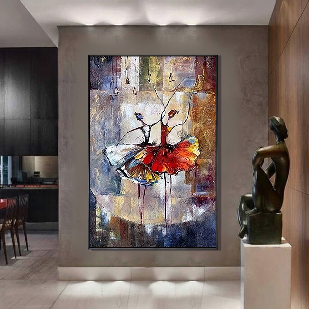 DANCING SOUL: Portrait Wall Art, Hand-Painted Abstract Ballet Dancers Modern Palette Knife Textured Oil Painting