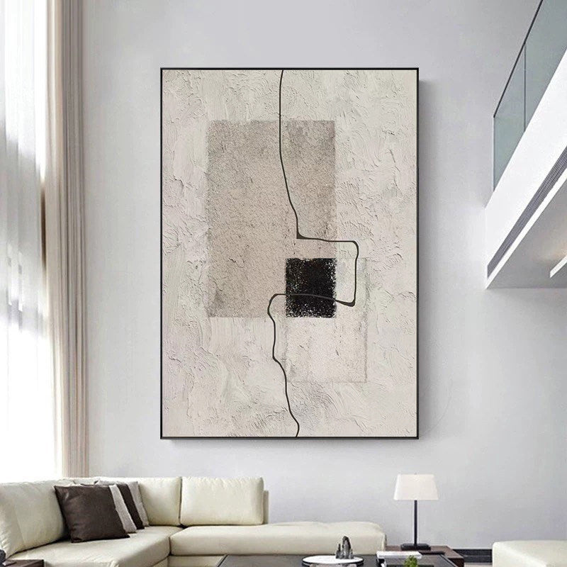 Urban Grid – Grey & Black Plaster Minimalist Painting | Modern Minimalist Bedroom & Home Office Art