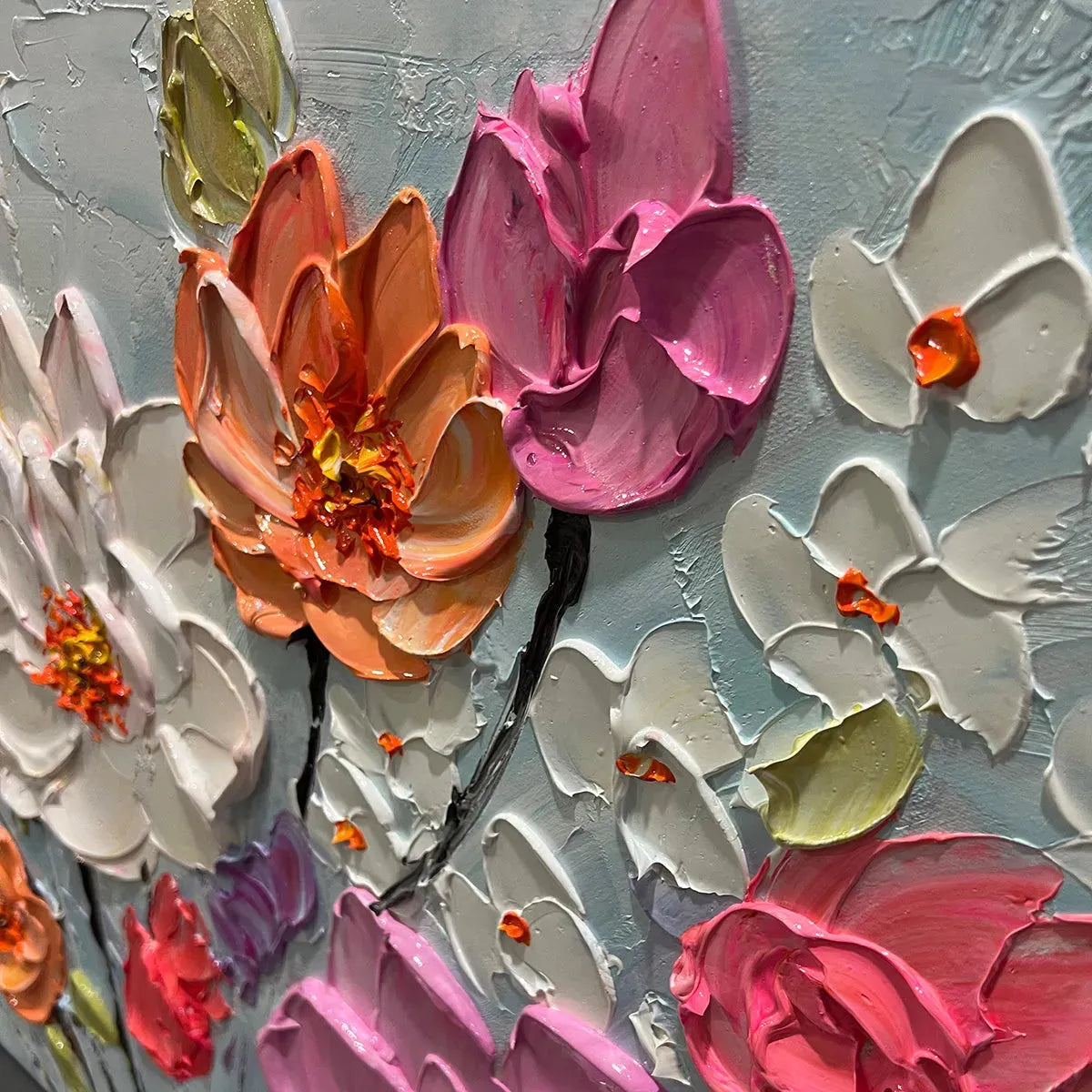Midsummer Radiance – Modern Impasto Floral Painting | Vibrant Colorful Living Room Wall Art