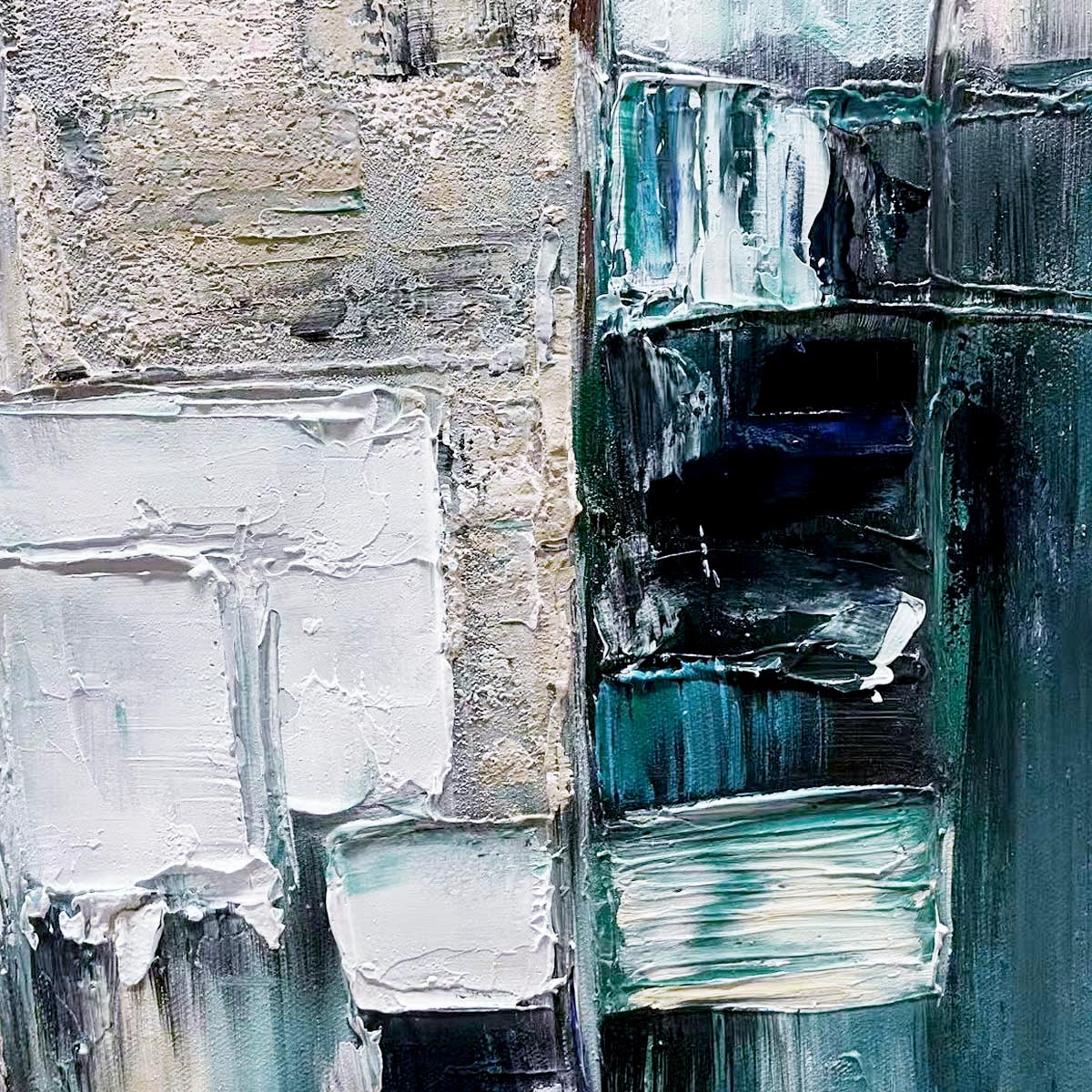 Urban Serenity – Modern Abstract Morandi Blue Grey Palette Knife Texture Painting | Modern Abstract Living Room & Office Art