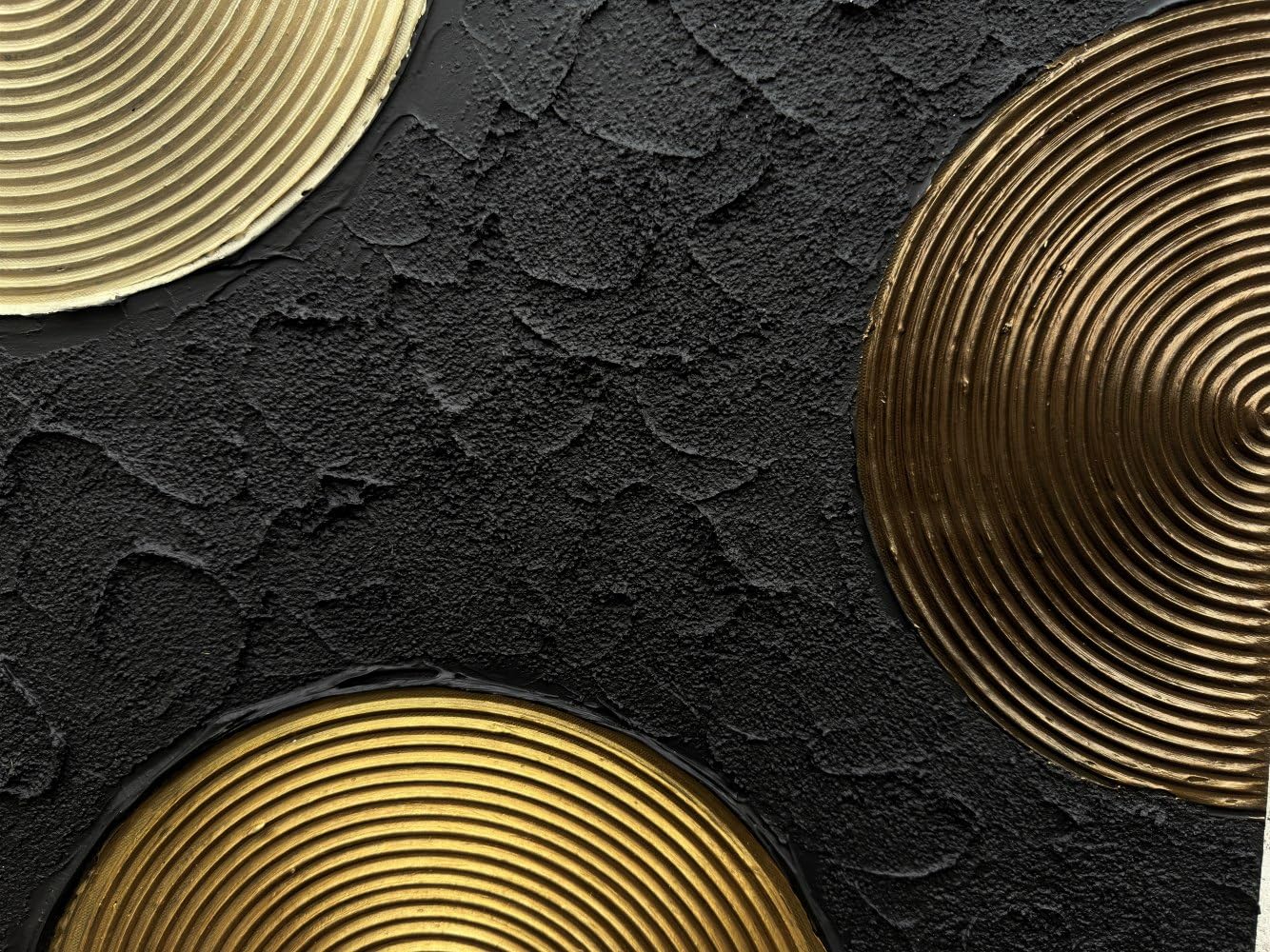 Metallic Orbit – Luxury Black & Gold 3D Linear Geometric Art | Modern High-End Living Room Art