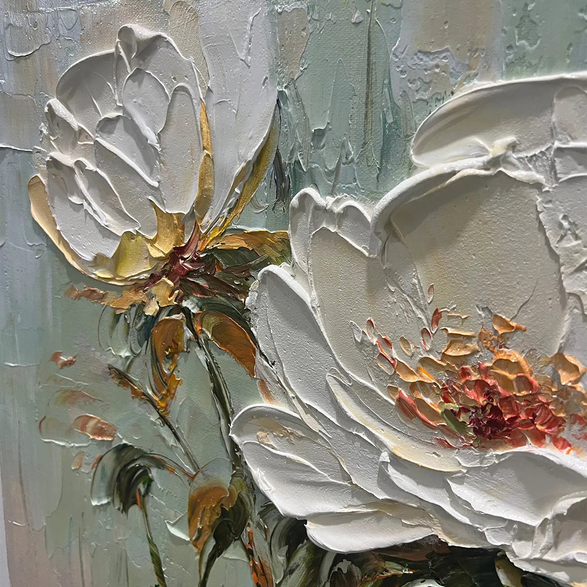 Ivory Duo – Modern Floral Palette Knife Texture Painting | Soft Organic Botanical Bedroom & Living Room Art