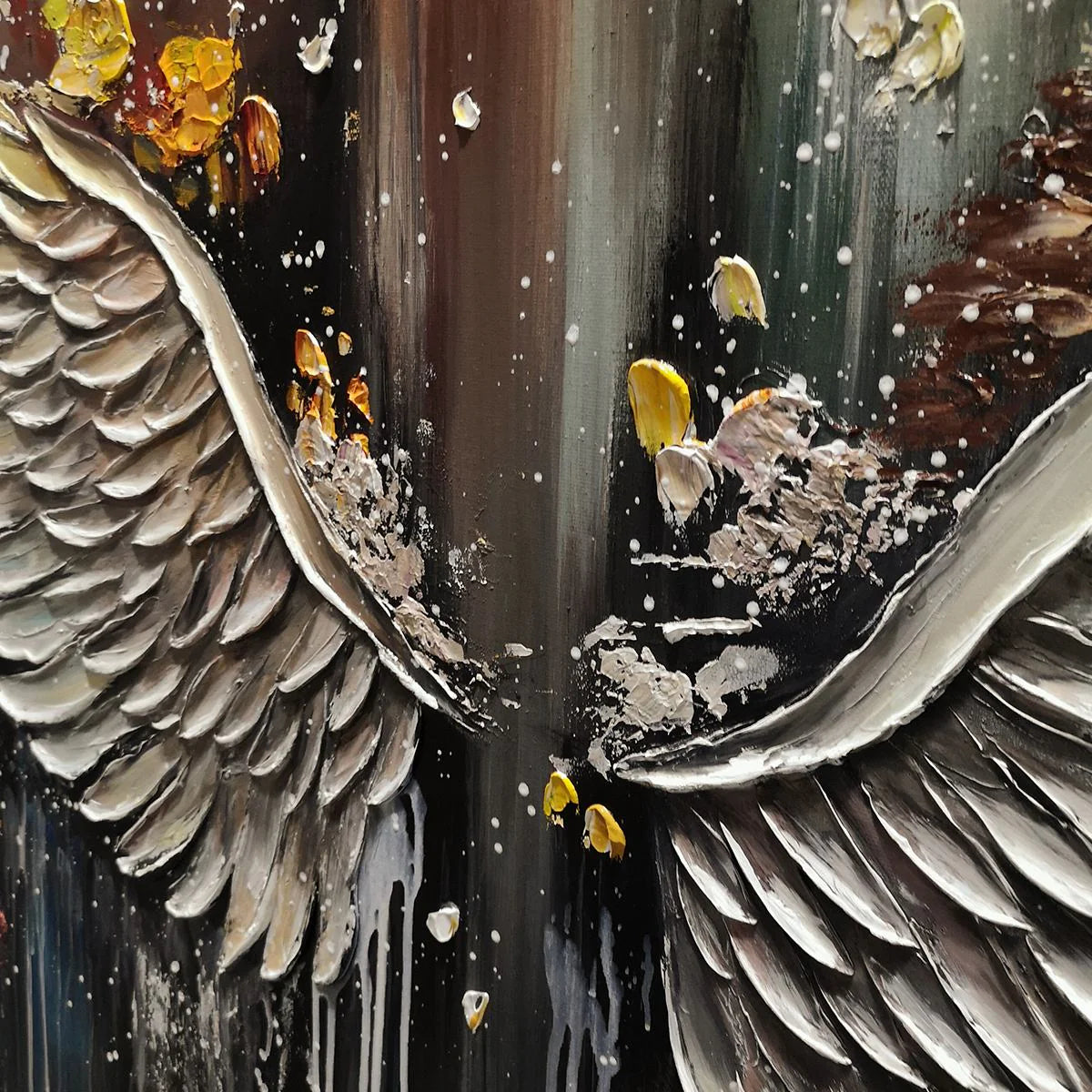 Awakening Wings – Heavy Impasto Angel Wings painting | Modern Luxury Dark Gold Leaf Living Room Art
