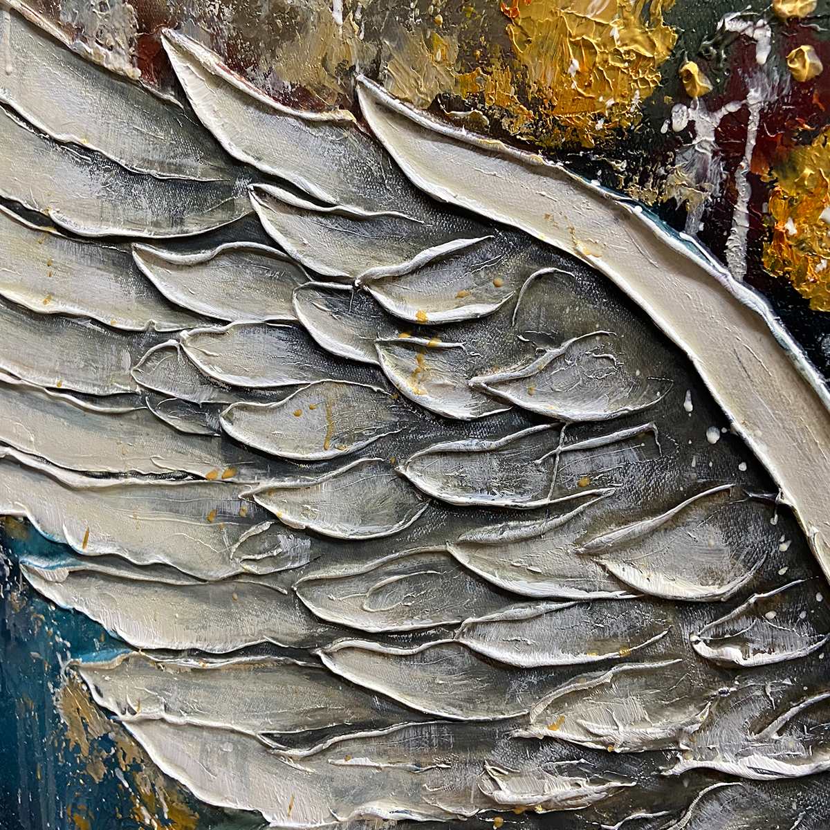 Awakening Wings – Heavy Impasto Angel Wings painting | Modern Luxury Dark Gold Leaf Living Room Art