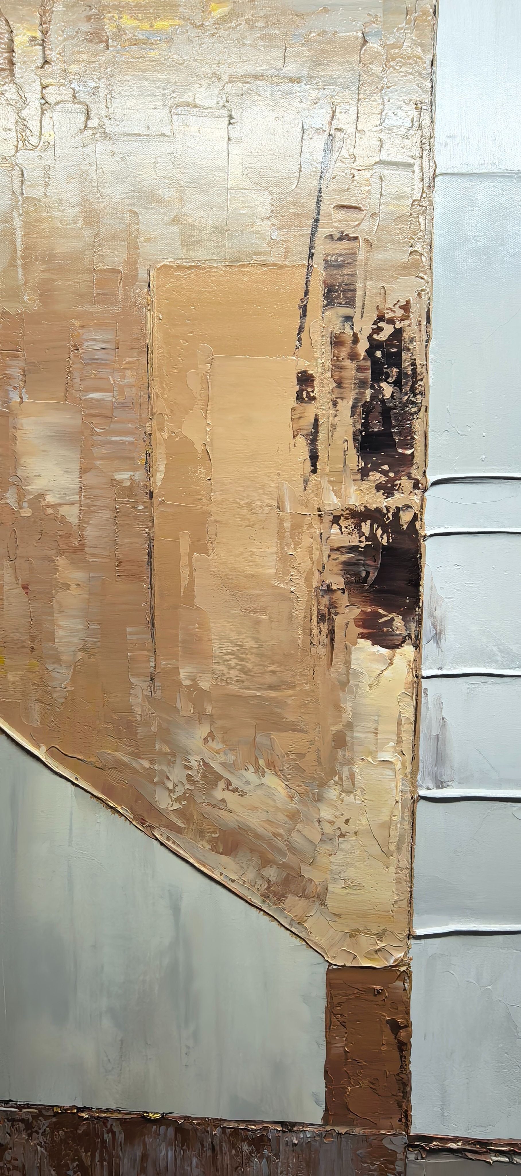 Earthy Whispers – Wabi-Sabi Textured Abstract Painting | Minimalist Neutral Gold Foil Entryway Art