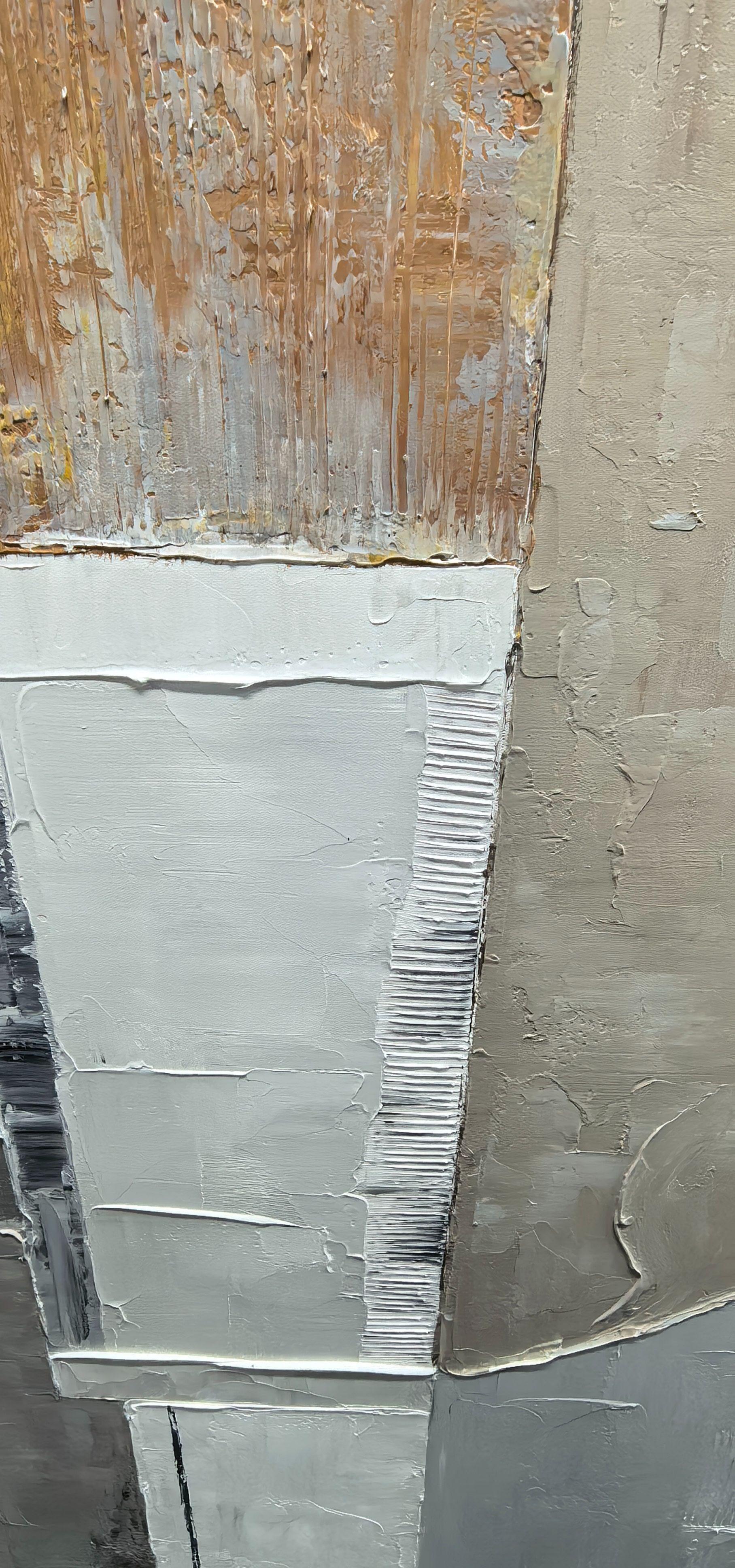 Earthy Whispers – Wabi-Sabi Textured Abstract Painting | Minimalist Neutral Gold Foil Entryway Art