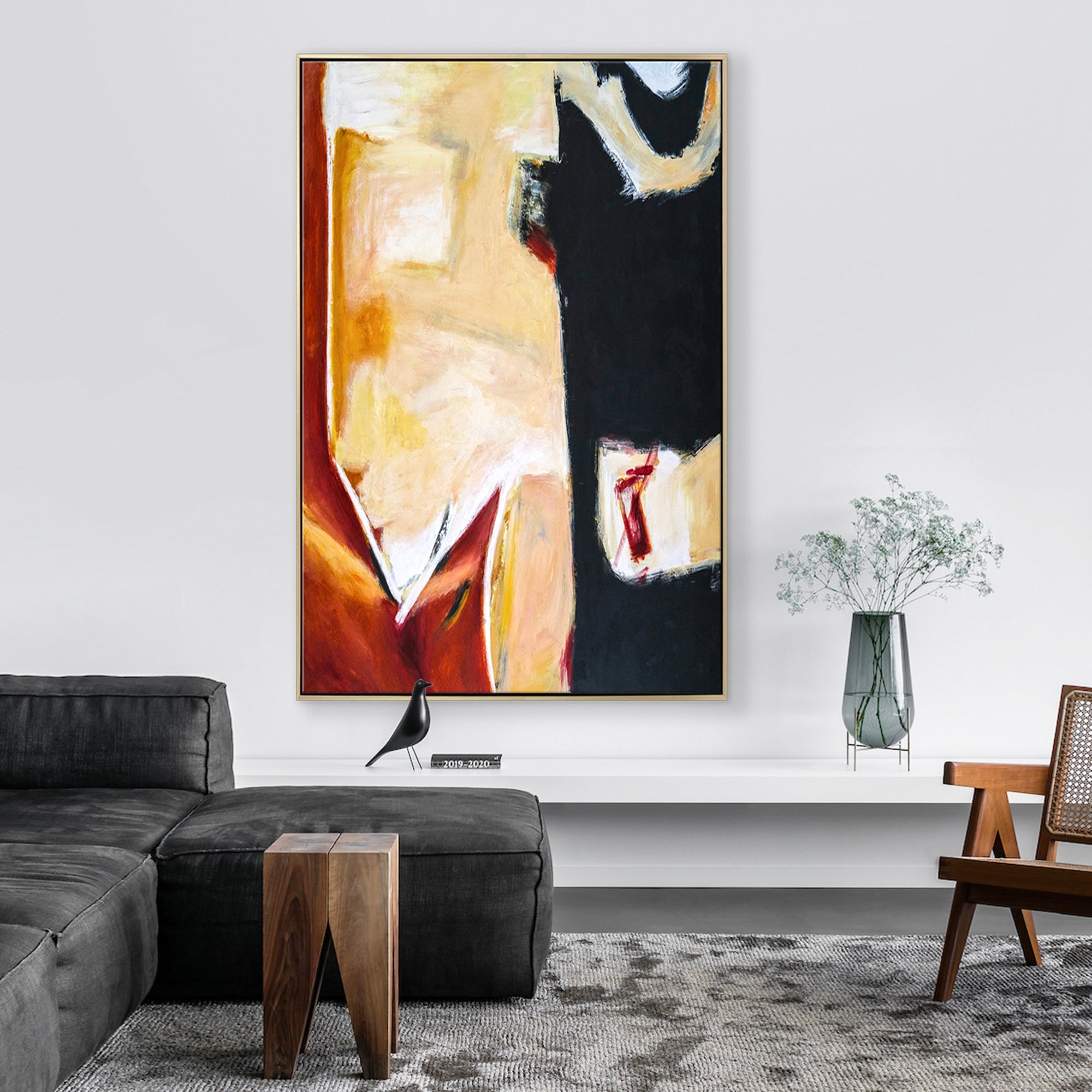 Bold Contrast – Hand-Painted Black and Ochre Expressionist Palette Knife Abstract Painting | Bold Abstract Palette Knife Living Room Art