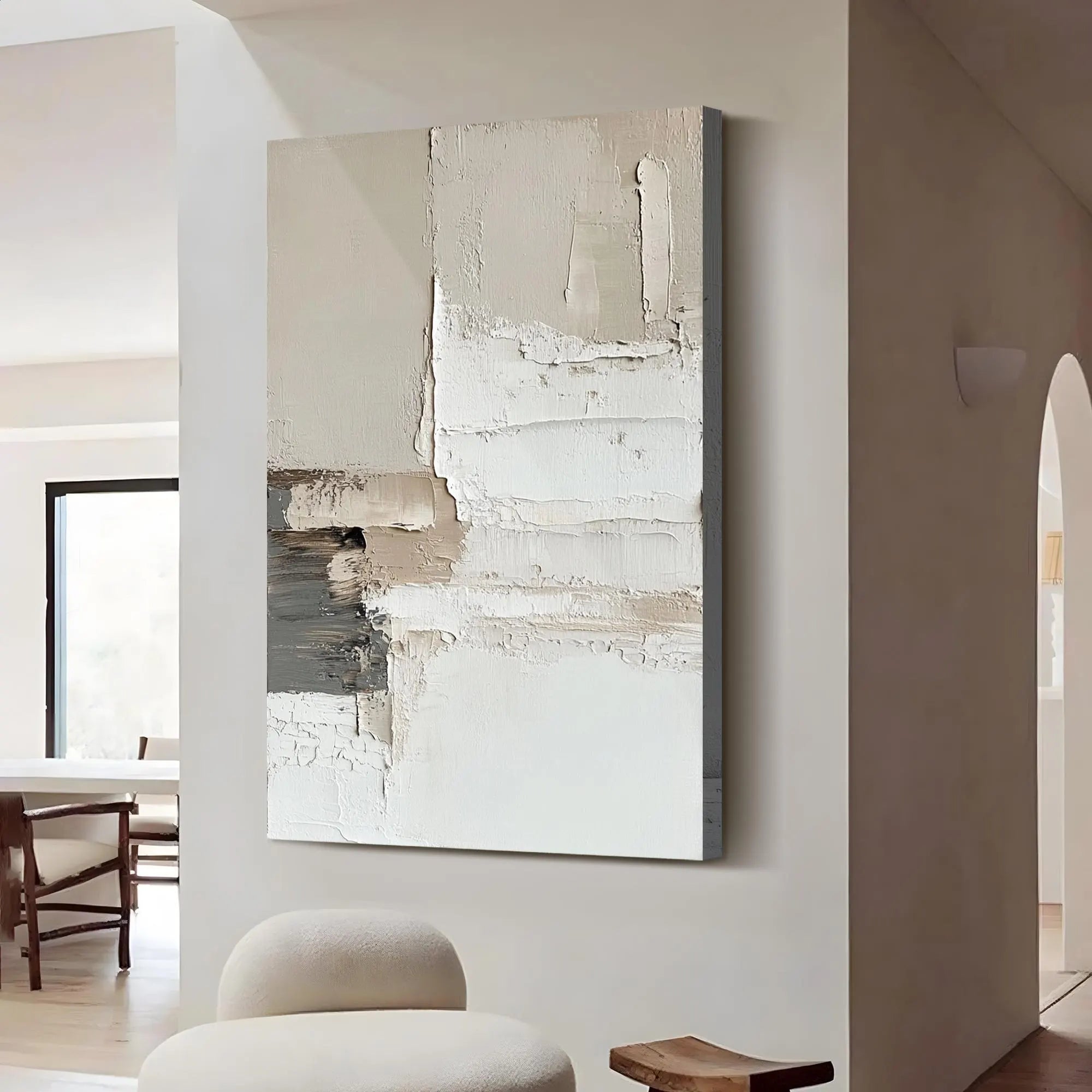 Modern Layers – Hand-Painted Minimalist Neutral Beige and Grey Palette Knife Abstract Painting | Modern Minimalist Bedroom & Home Office Art