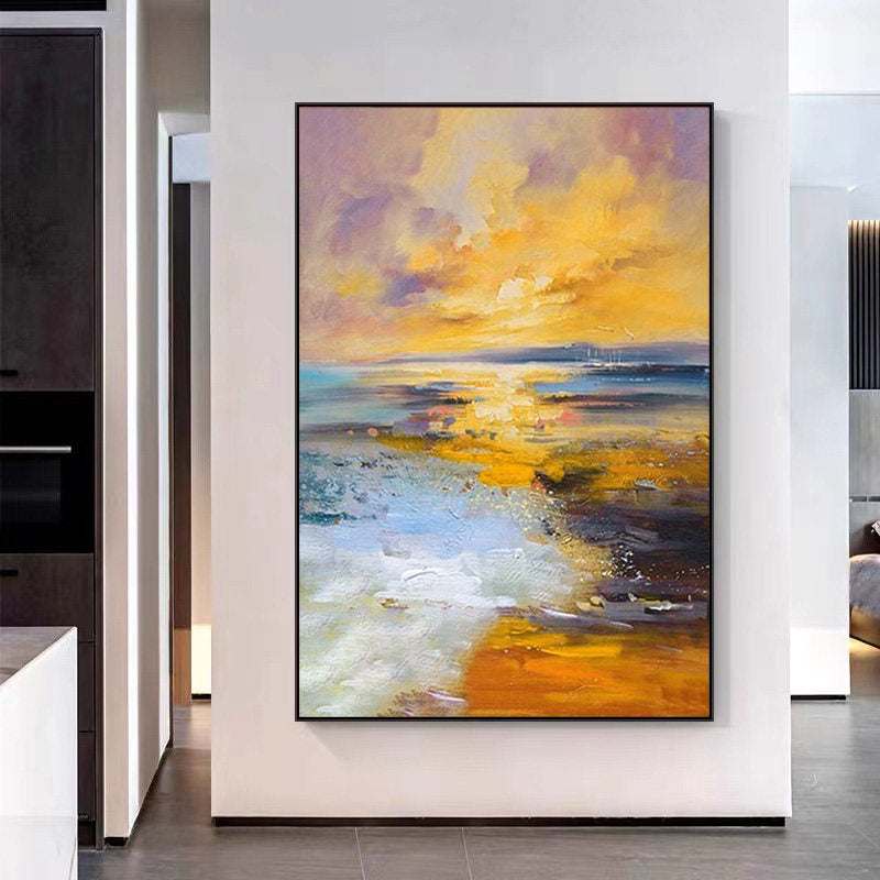 Sunset Tide – Vibrant Coastal Sunset Impasto Modern Painting | Coastal Modern Living Room & Bedroom Art