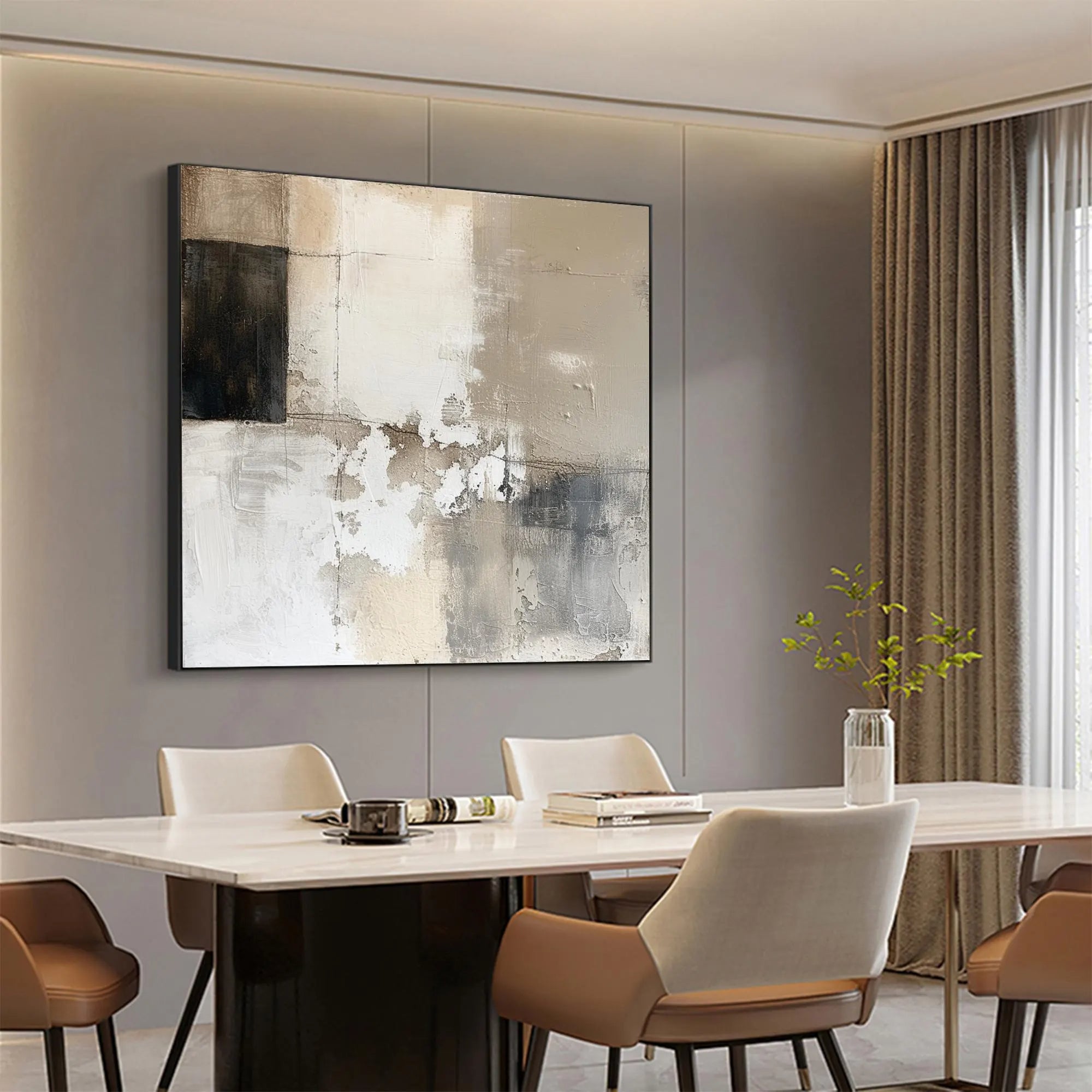 Urban Echo – Minimalist Neutral Plaster Effect Hand-Painted Abstract Painting | Modern Minimalist Bedroom & Home Office Art