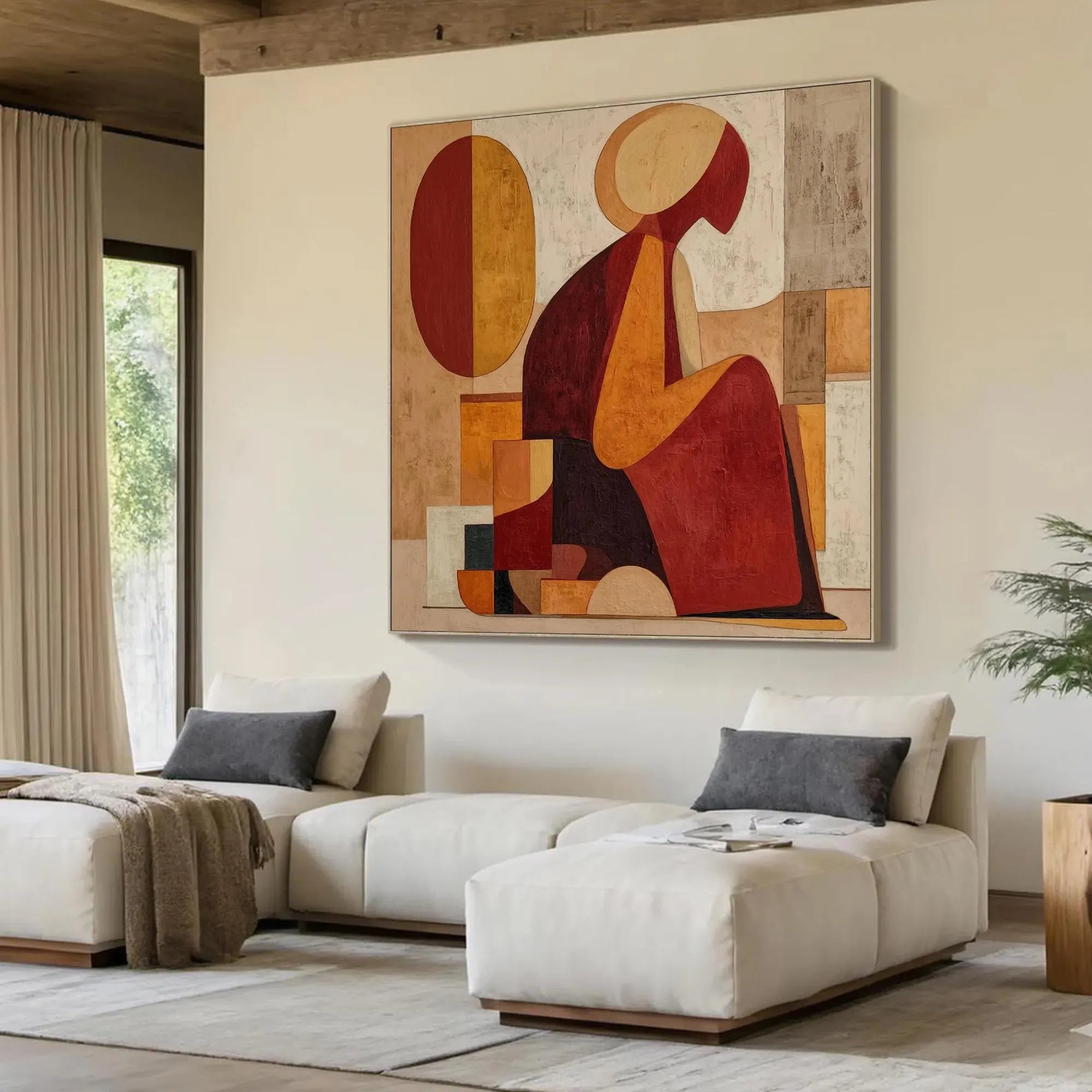 Autumn Vigor – Mid-Century Modern Geometric Terracotta Abstract Painting | Contemporary Expressionist Living Room & Office Art