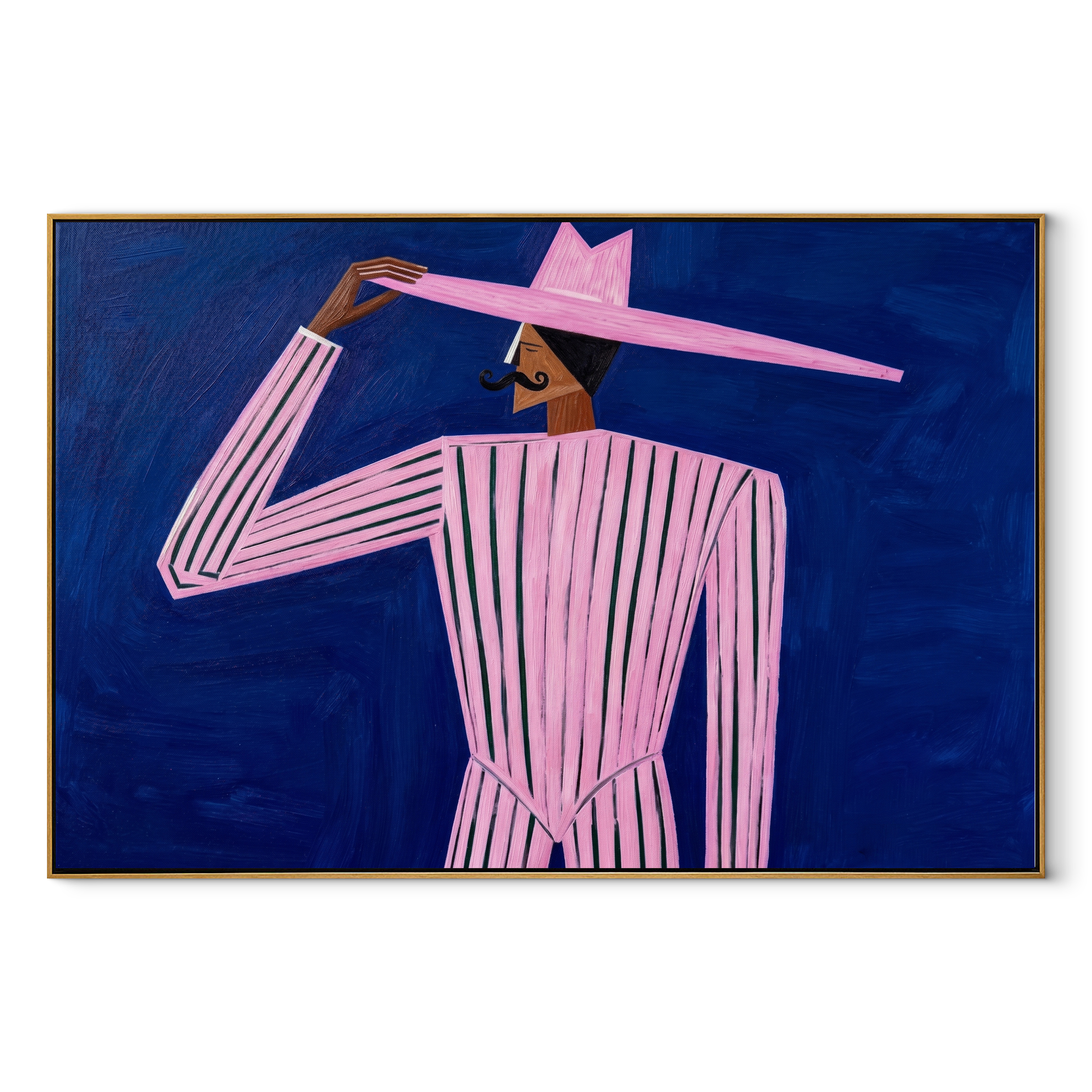 Pink Brim Meets Midnight abstract figurative textured painting, horizontal canvas artwork