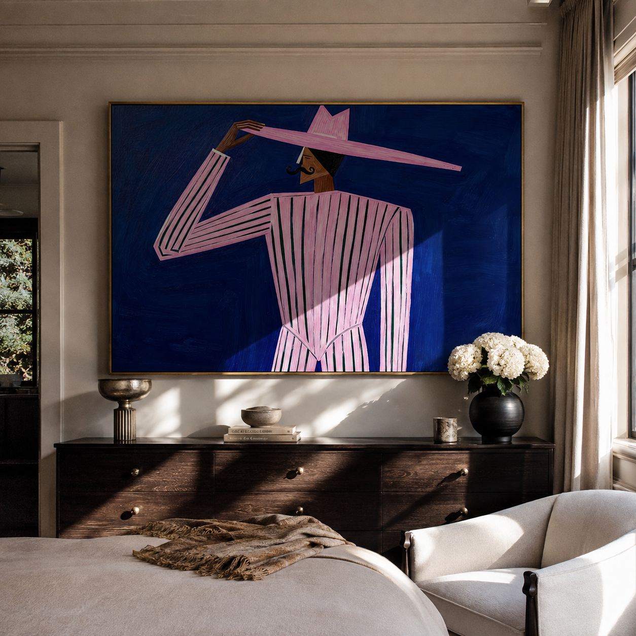 Pink Brim Meets Midnight styled in a layered residential interior