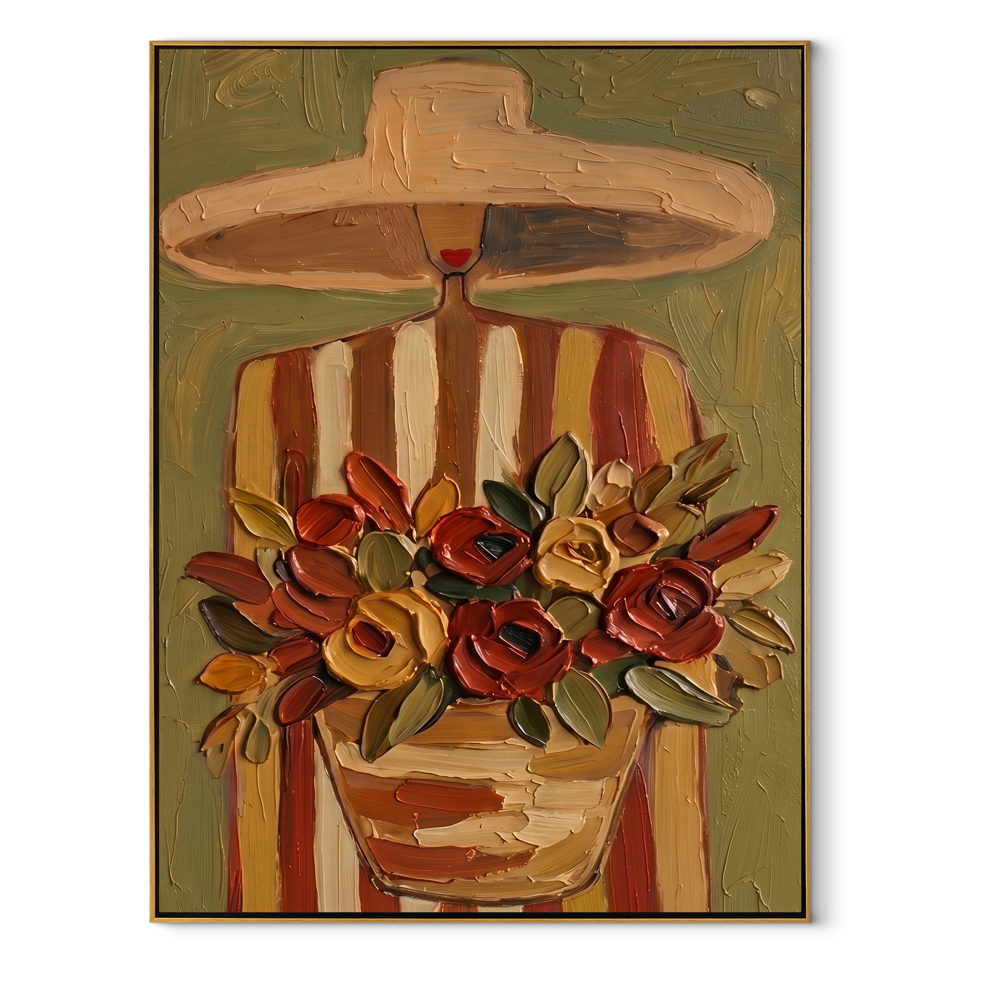 Flowers Gather Under Shade abstract figurative textured painting, vertical canvas artwork