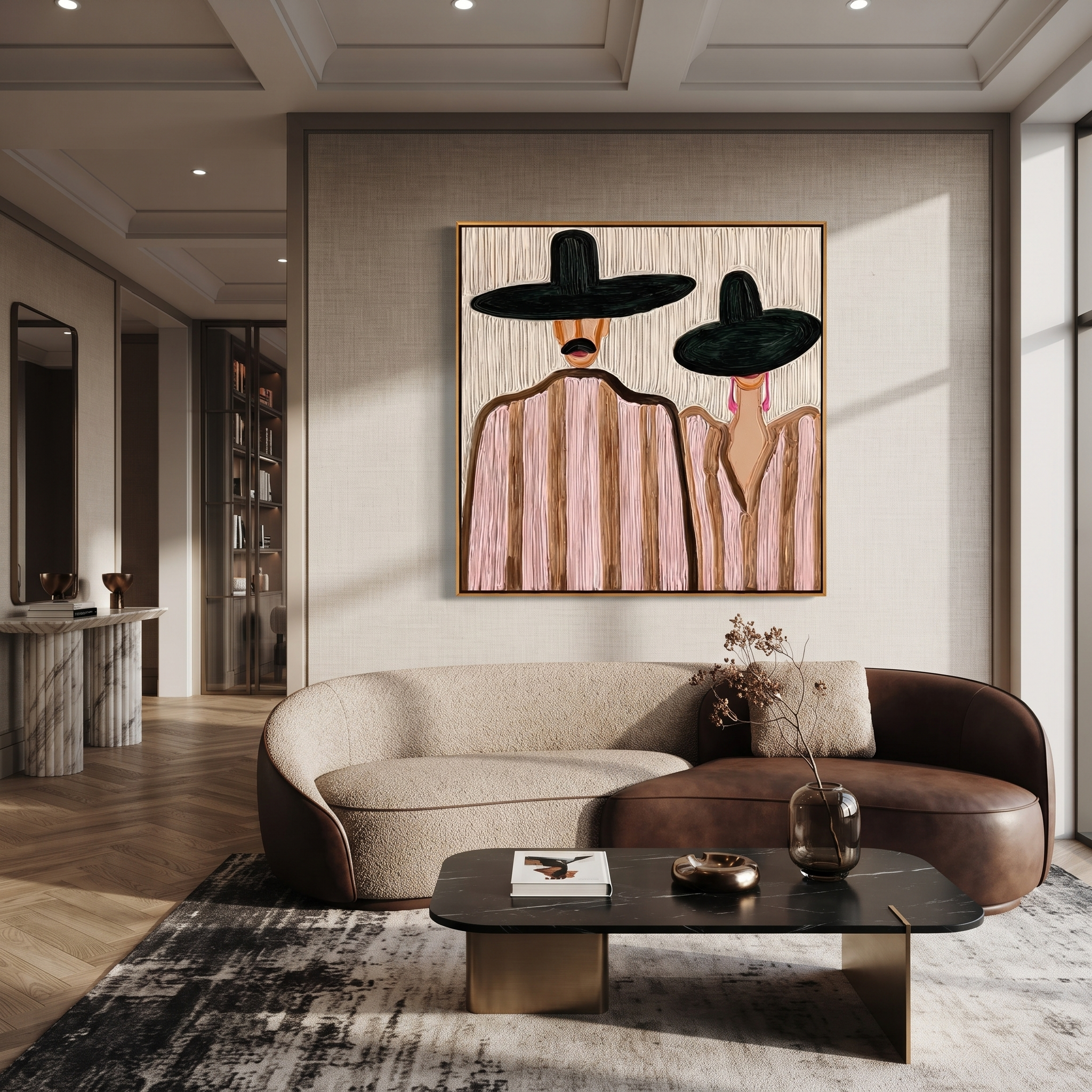 Two Brims Share Quiet displayed in a warm contemporary interior