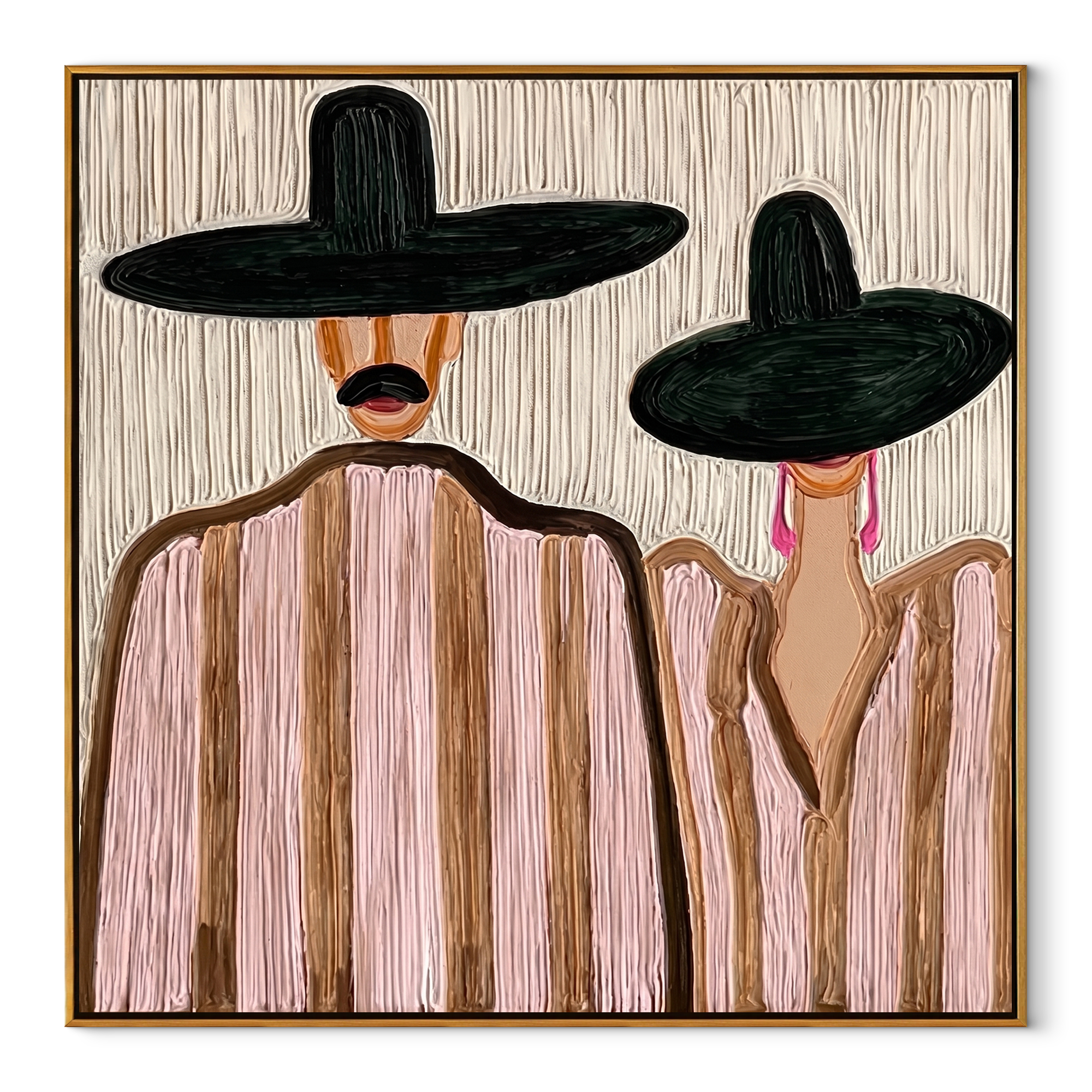 Two Brims Share Quiet abstract figurative textured painting, square canvas artwork