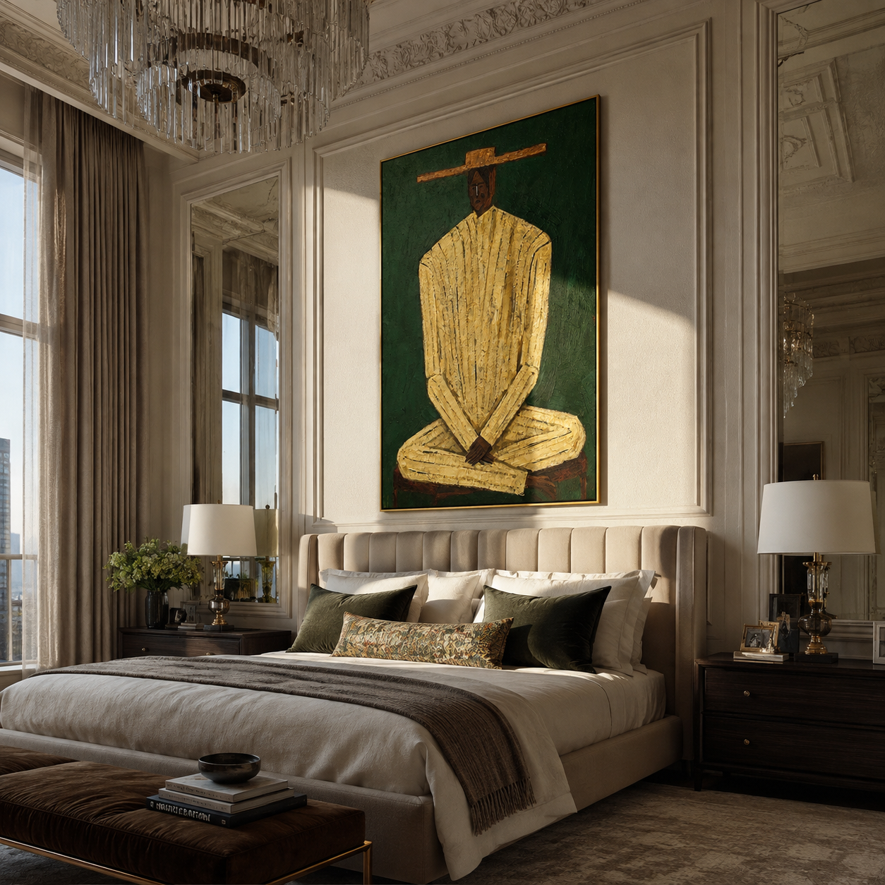 Cream Figure Grounds Green styled in a layered residential interior