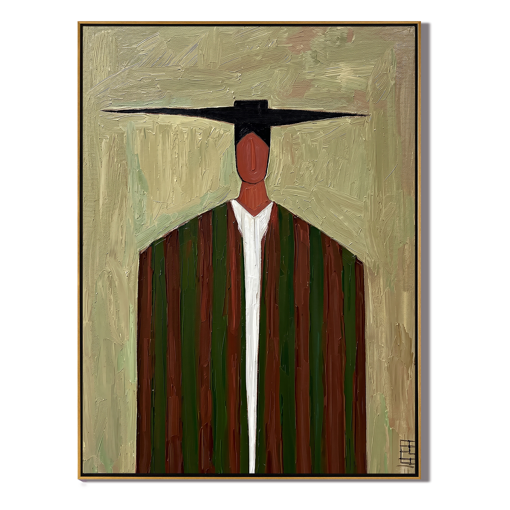 Long Stripes Keep Watch abstract figurative textured painting, vertical canvas artwork