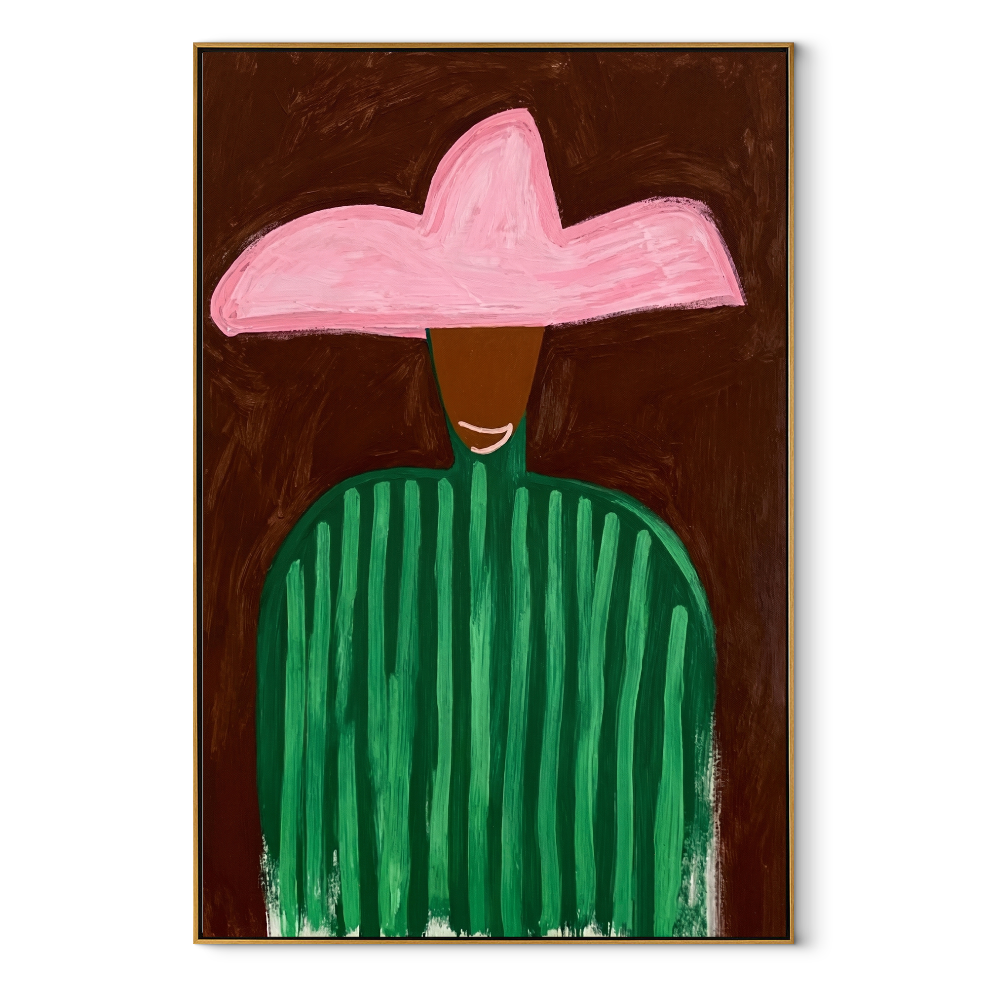 Pink Crown Greens Night abstract figurative textured painting, vertical canvas artwork