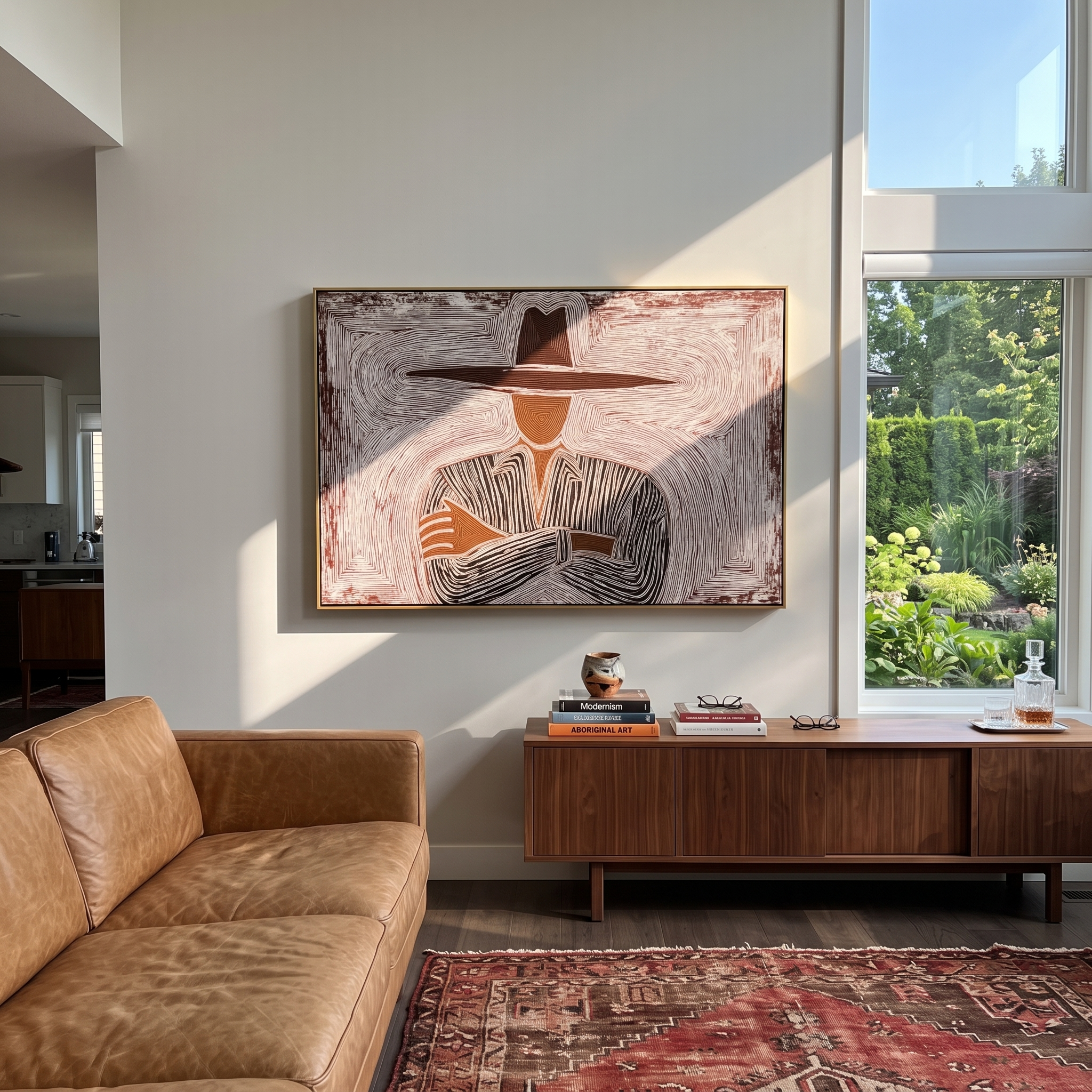 Brown Lines Cross Calm styled with neutral modern furnishings