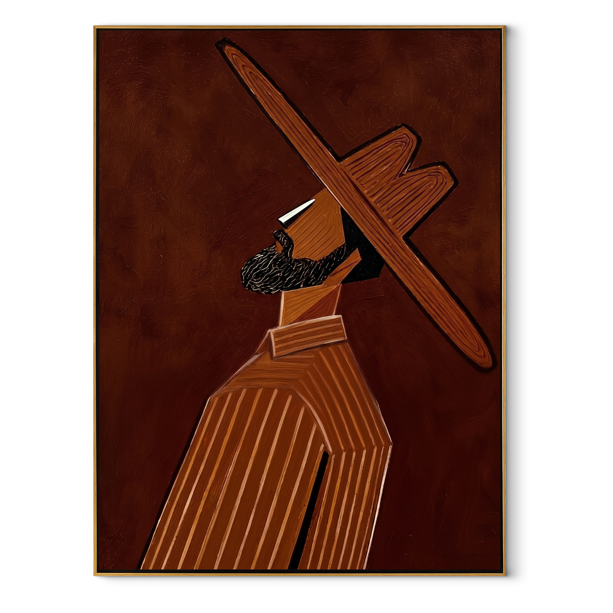 Long Brim Cuts Umber abstract figurative textured painting, vertical canvas artwork