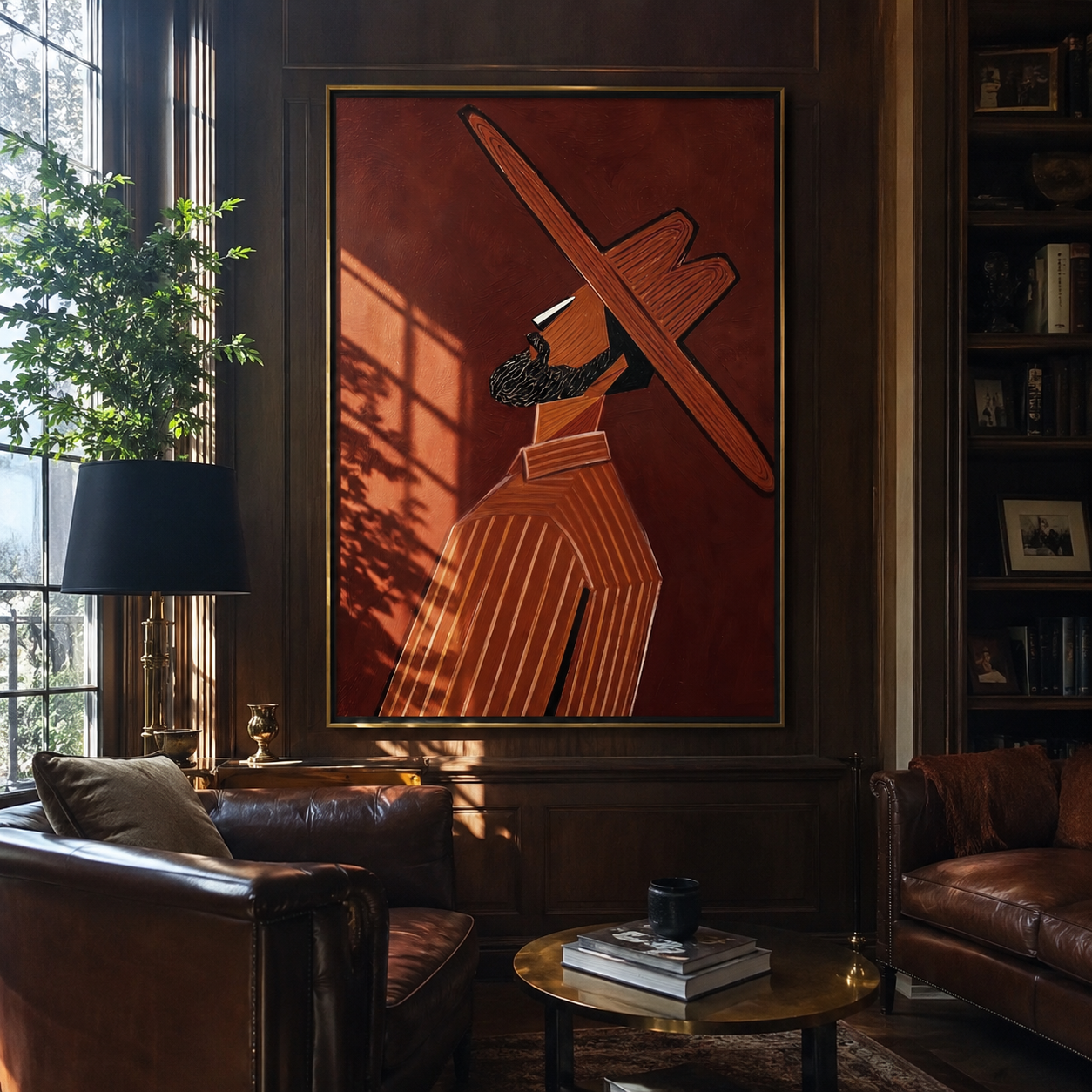 Long Brim Cuts Umber styled with neutral modern furnishings