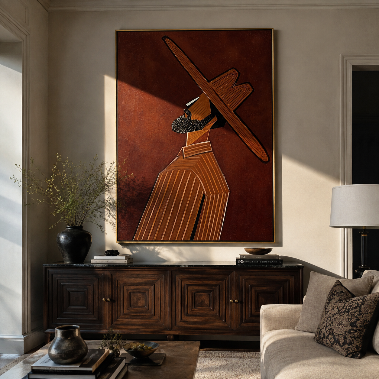 Long Brim Cuts Umber displayed as a modern room focal point