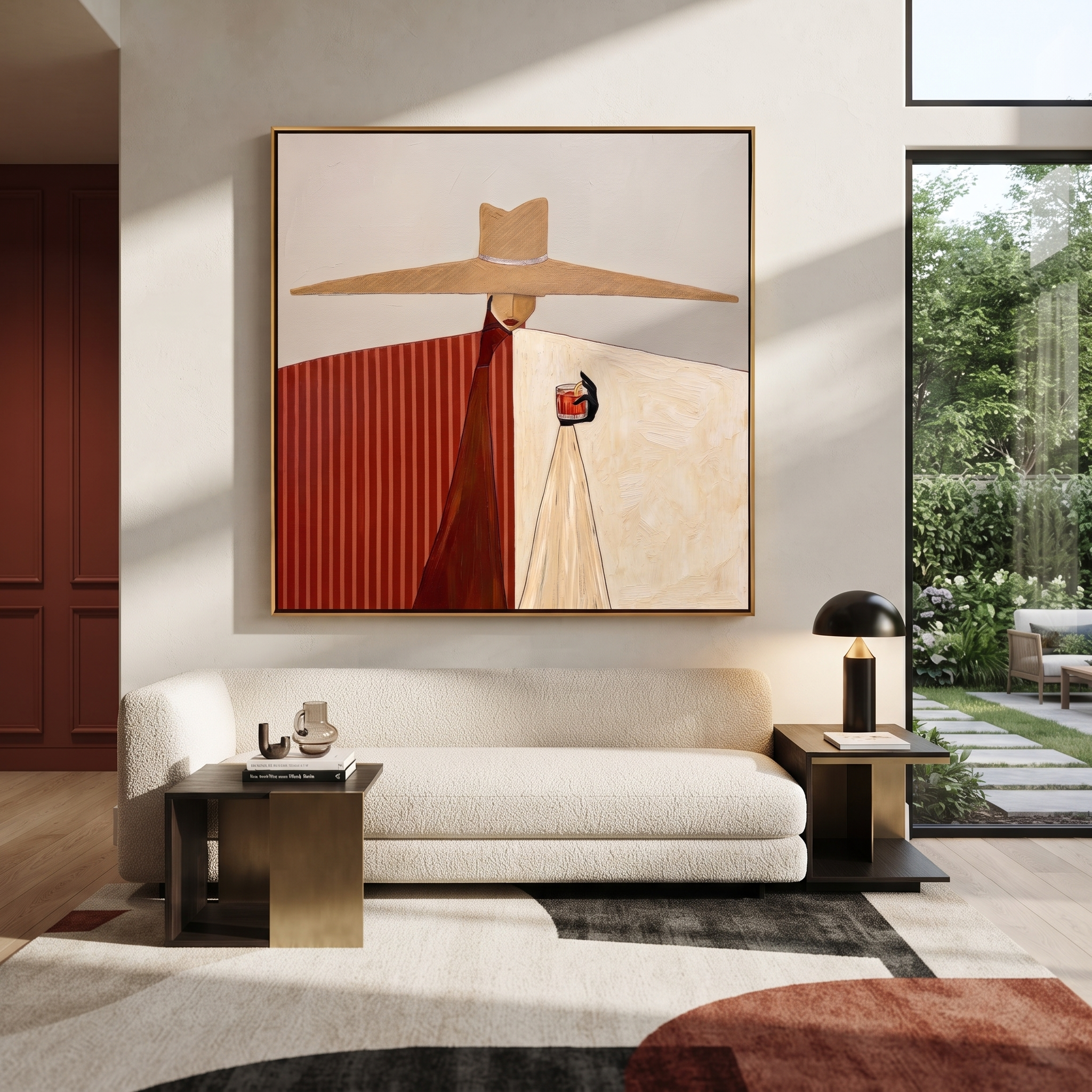 Red White Share Noon displayed as a modern room focal point