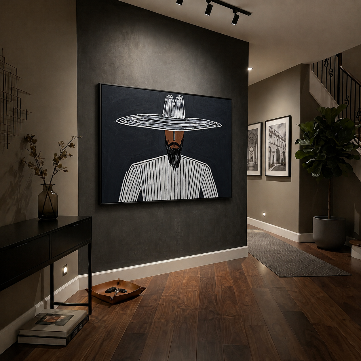 White Rings Frame Silence displayed in a warm contemporary interior