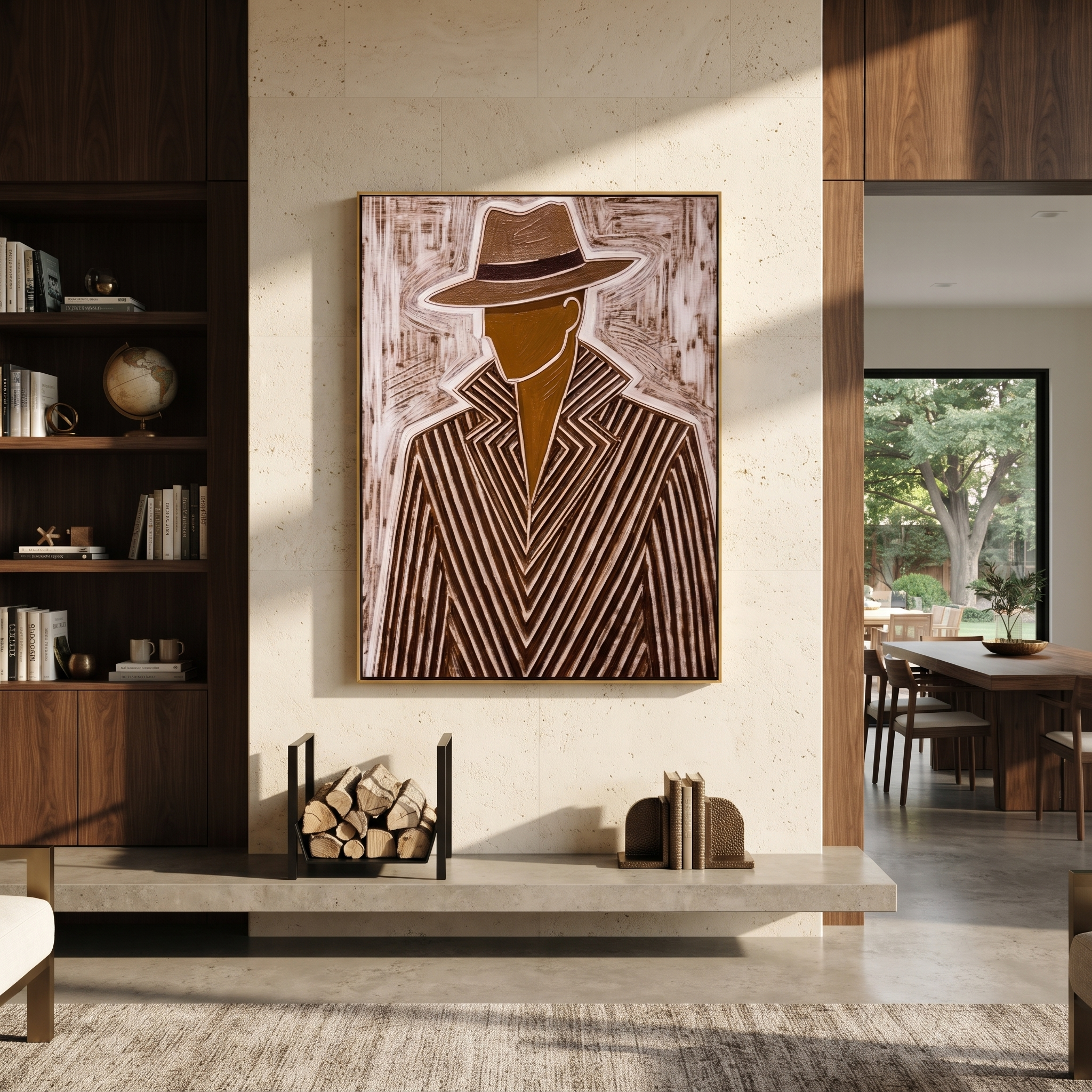 Chevron Lines Face Forward displayed in a warm contemporary interior