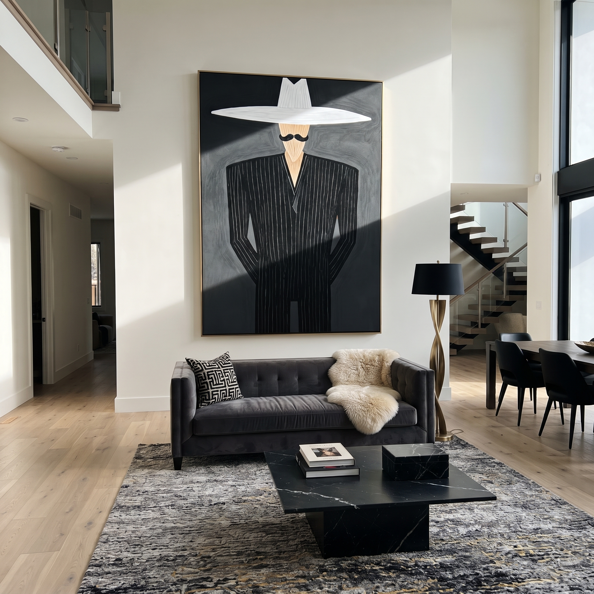 Yellow Stripes Hold Forest displayed in a warm contemporary interior