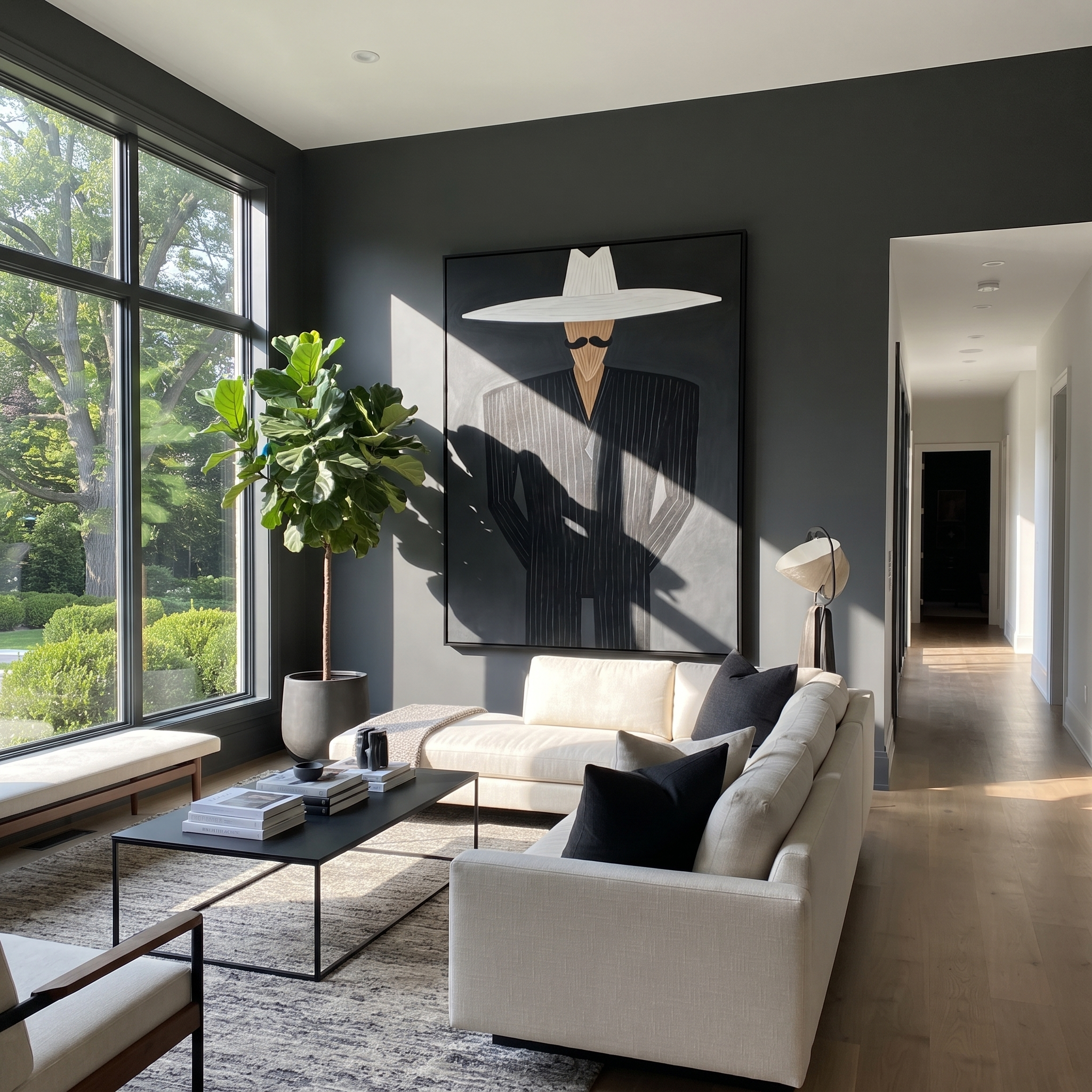 Yellow Stripes Hold Forest styled with neutral modern furnishings
