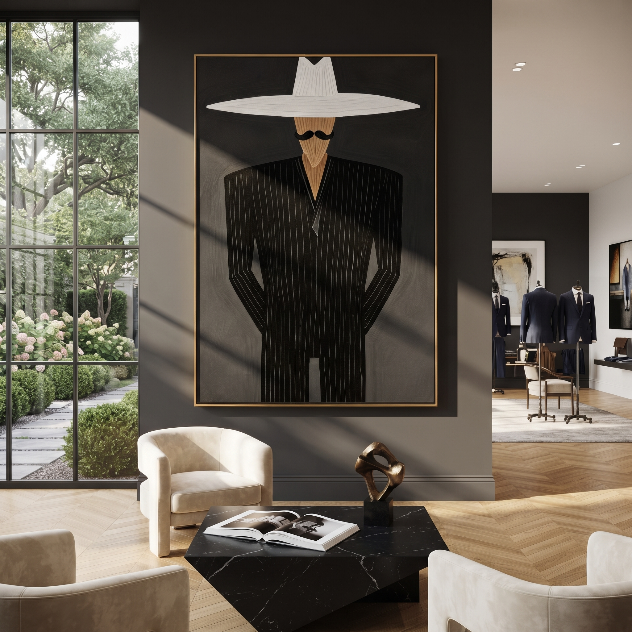 Yellow Stripes Hold Forest displayed as a modern room focal point