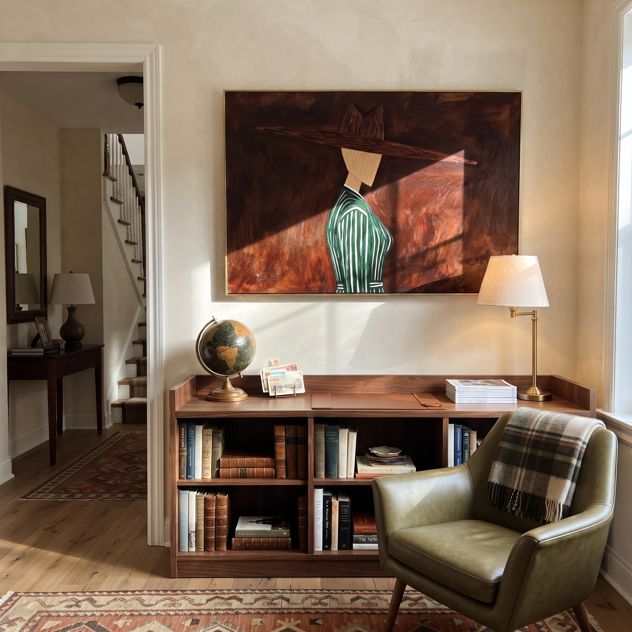 Green Pinstripes Face Shadow displayed in a warm contemporary interior