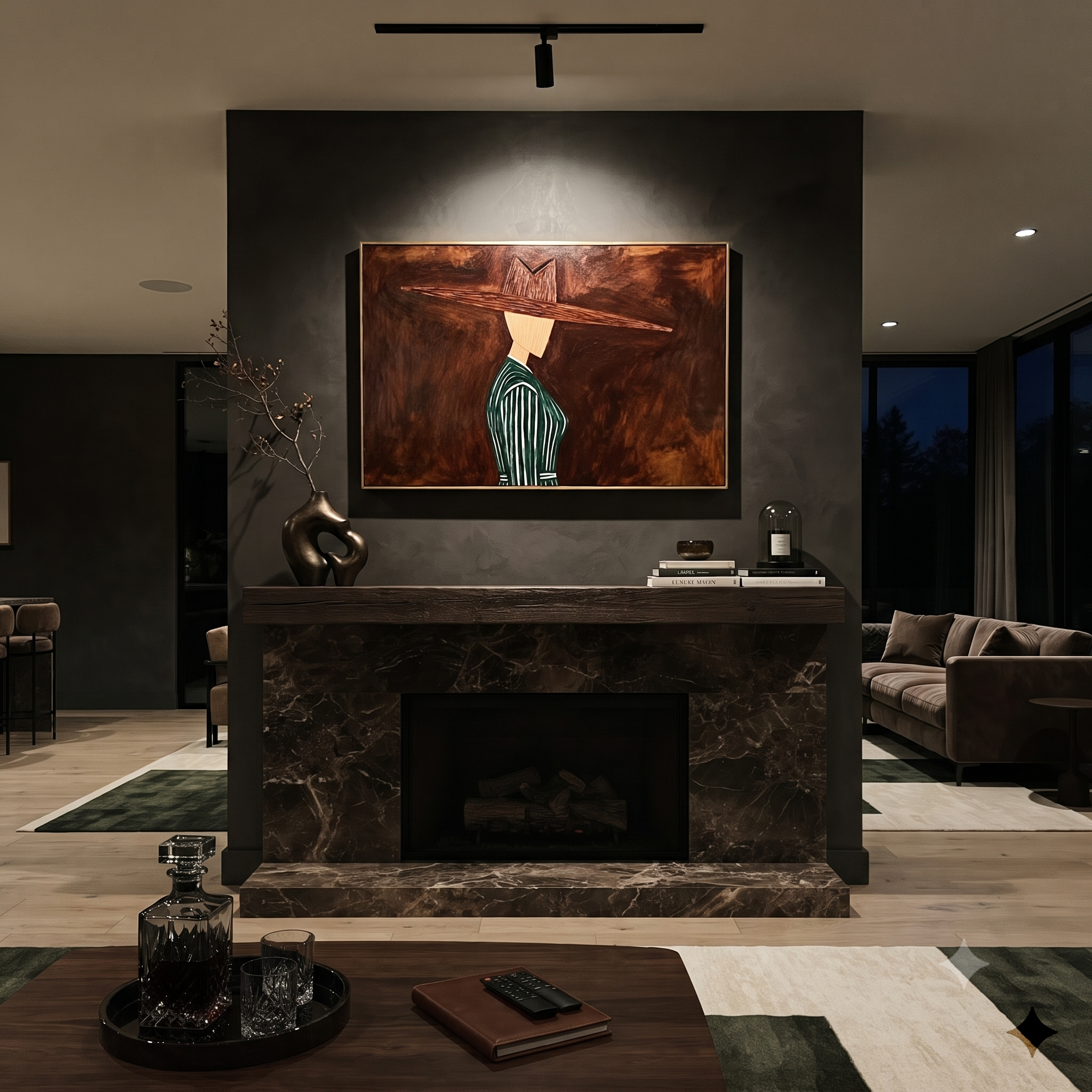 Green Pinstripes Face Shadow styled with neutral modern furnishings