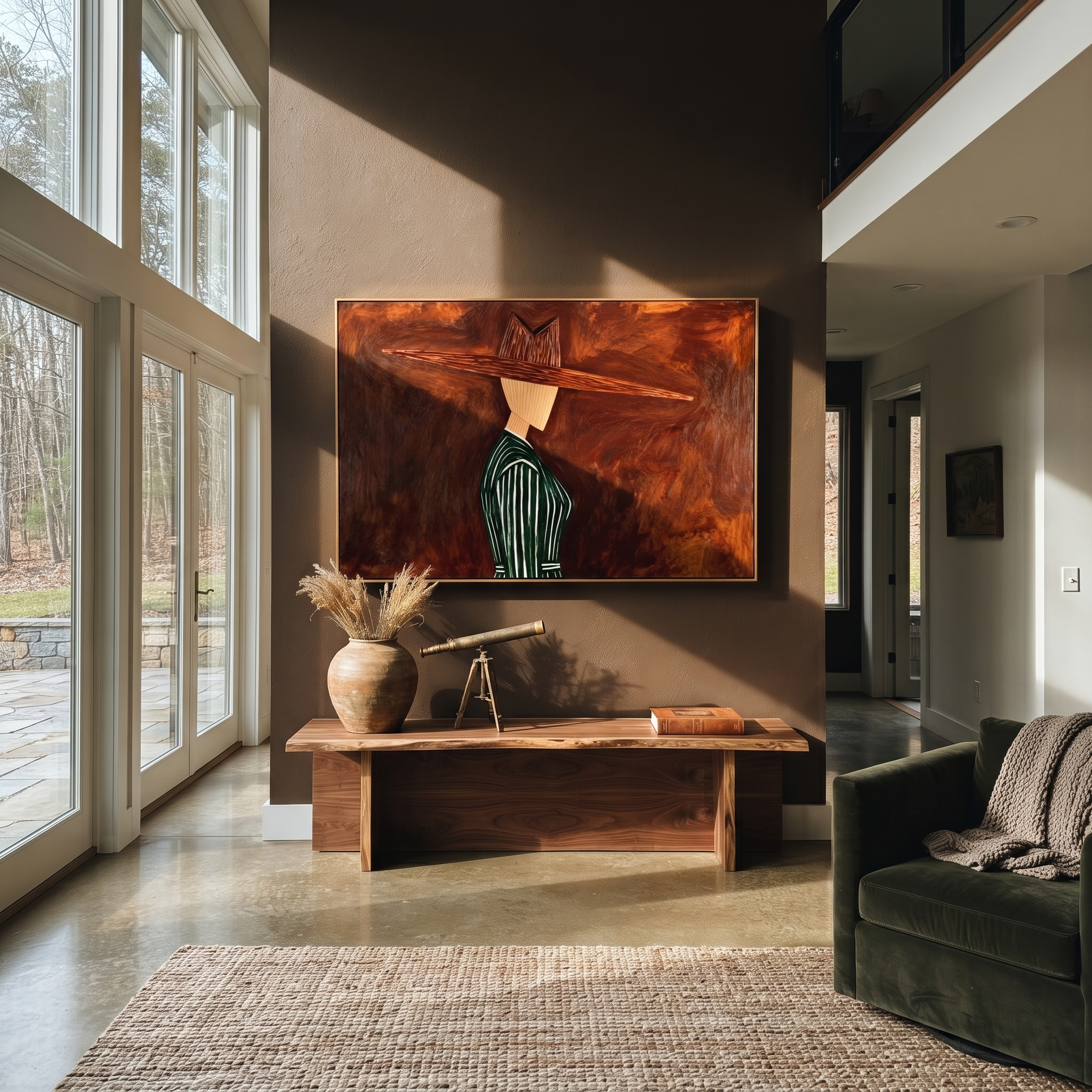 Green Pinstripes Face Shadow styled in a layered residential interior