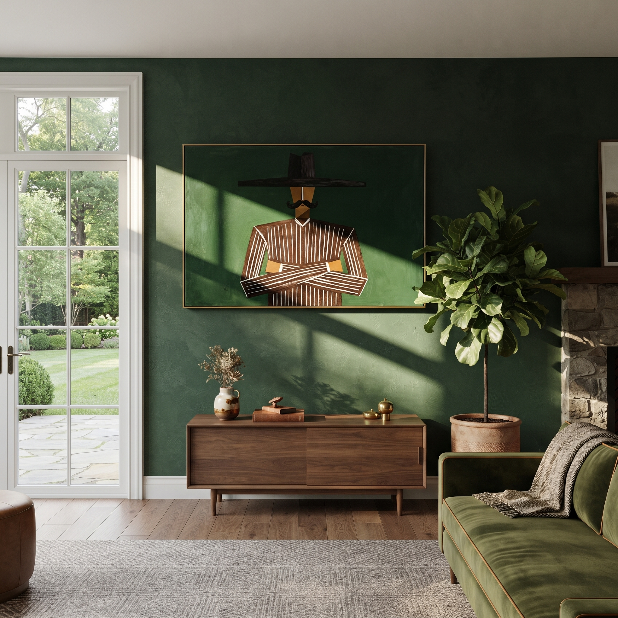 Red Stripes Meet Sun displayed as a modern room focal point