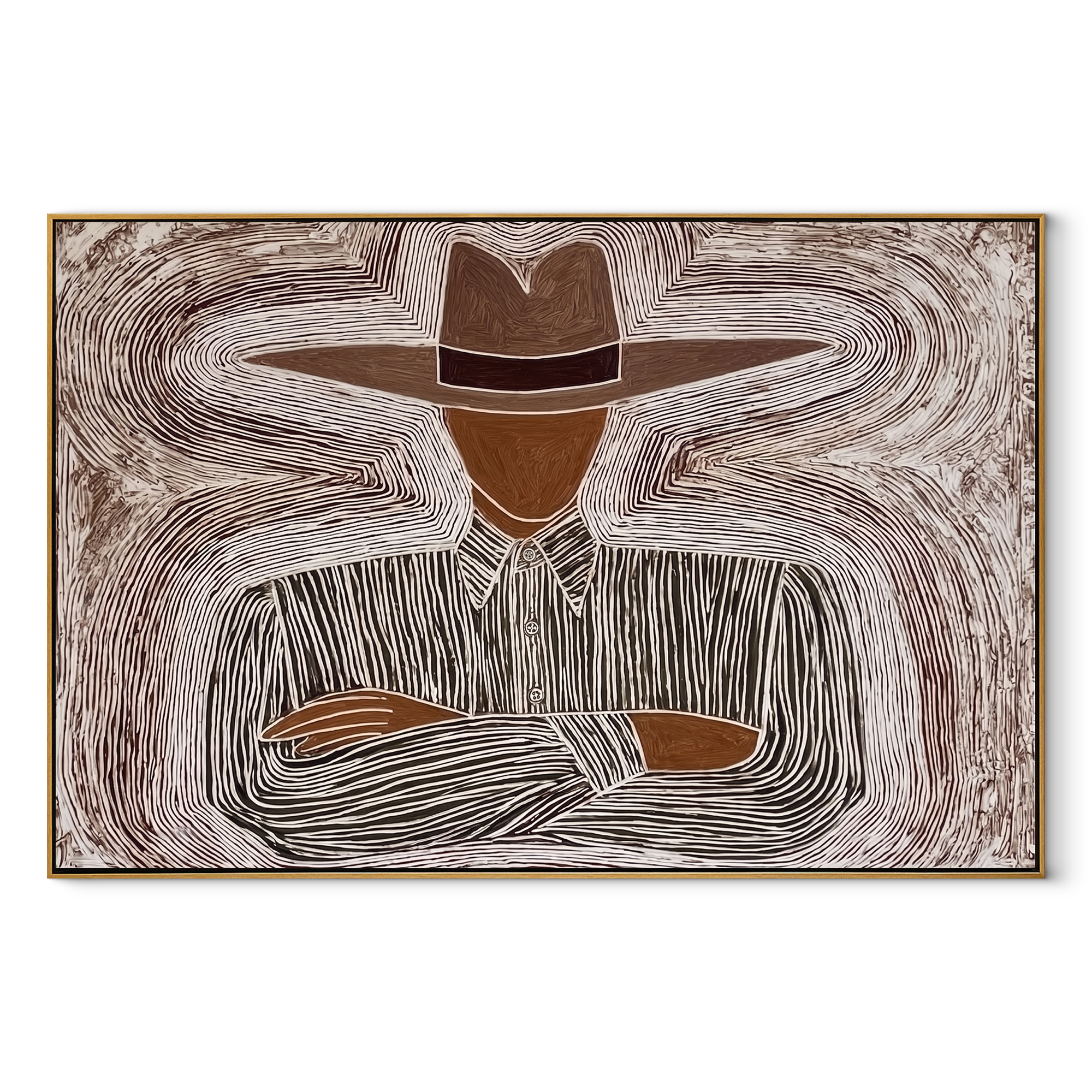 Brown Lines Rest Wide abstract figurative textured painting, horizontal canvas artwork