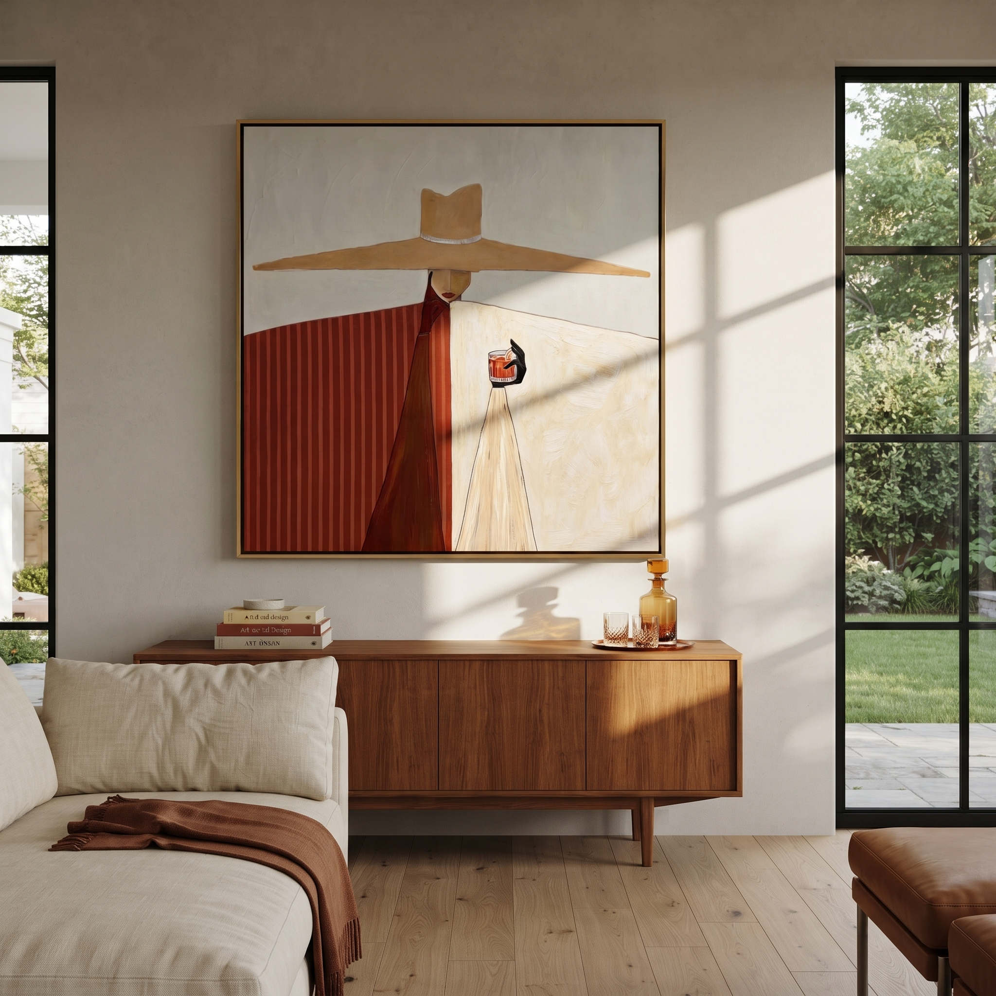 Straw Horizon Frames White displayed in a warm contemporary interior
