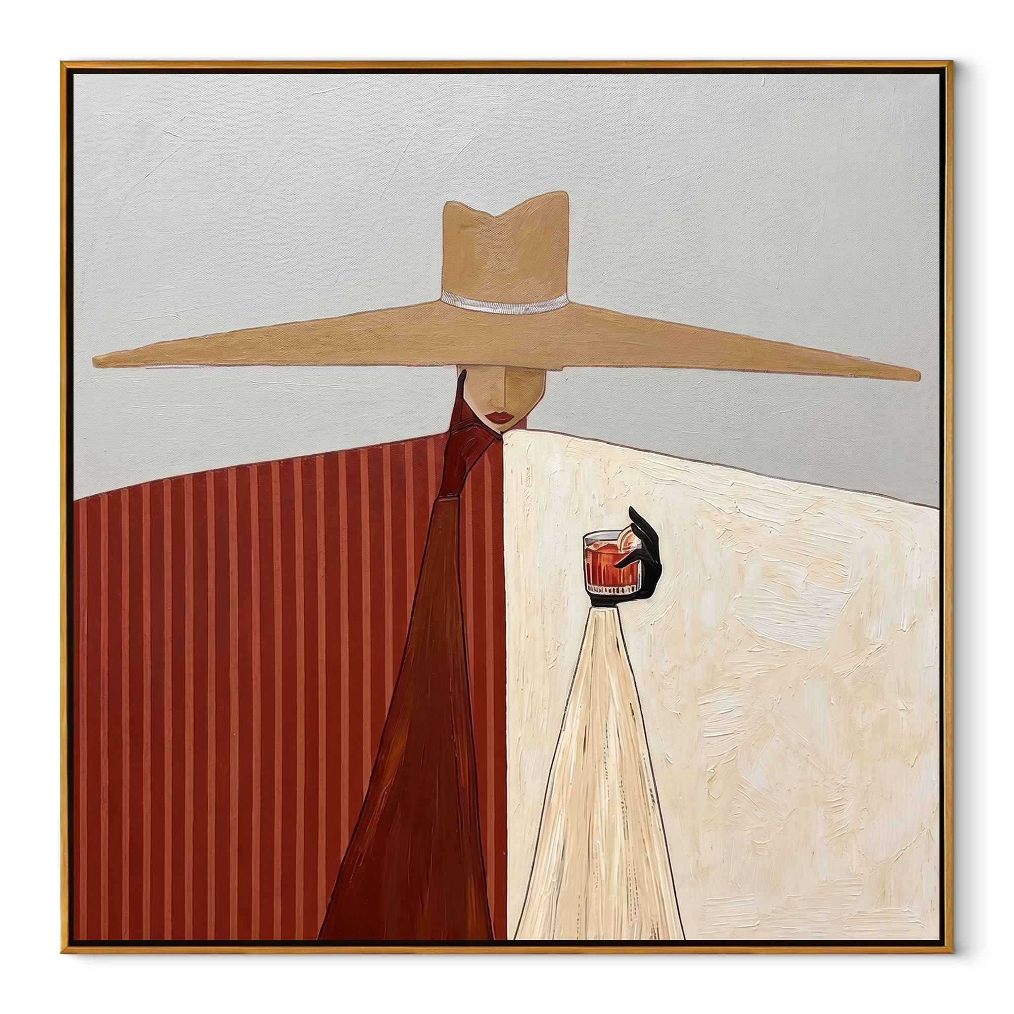 Straw Horizon Frames White abstract figurative textured painting, square canvas artwork