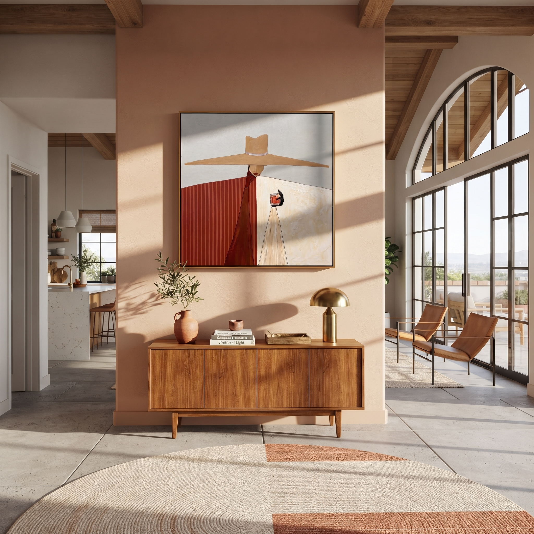 Straw Horizon Frames White presented above a contemporary console